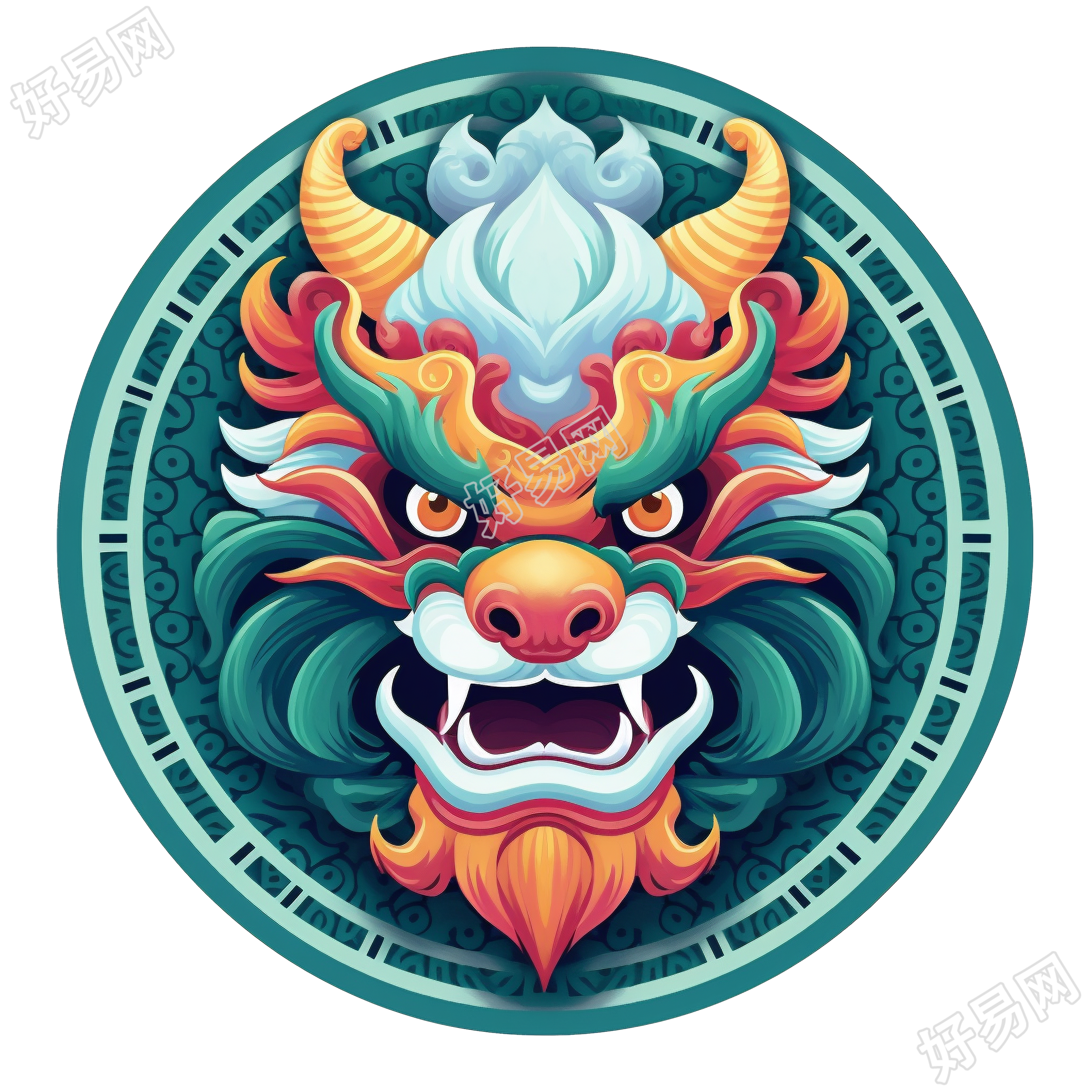 民间传说风格的中国龙头PNG元素