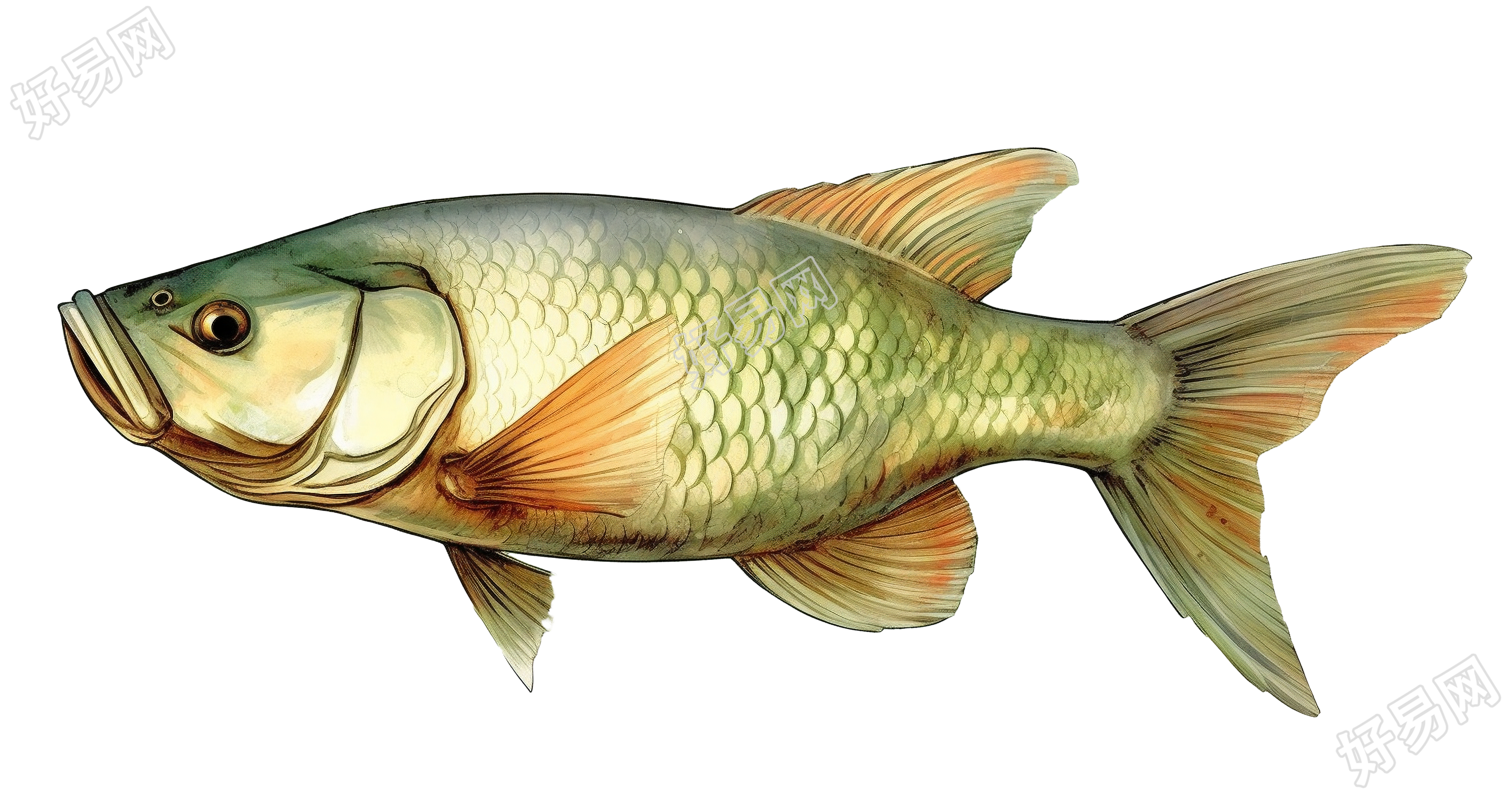 水生生物草鱼插画元素