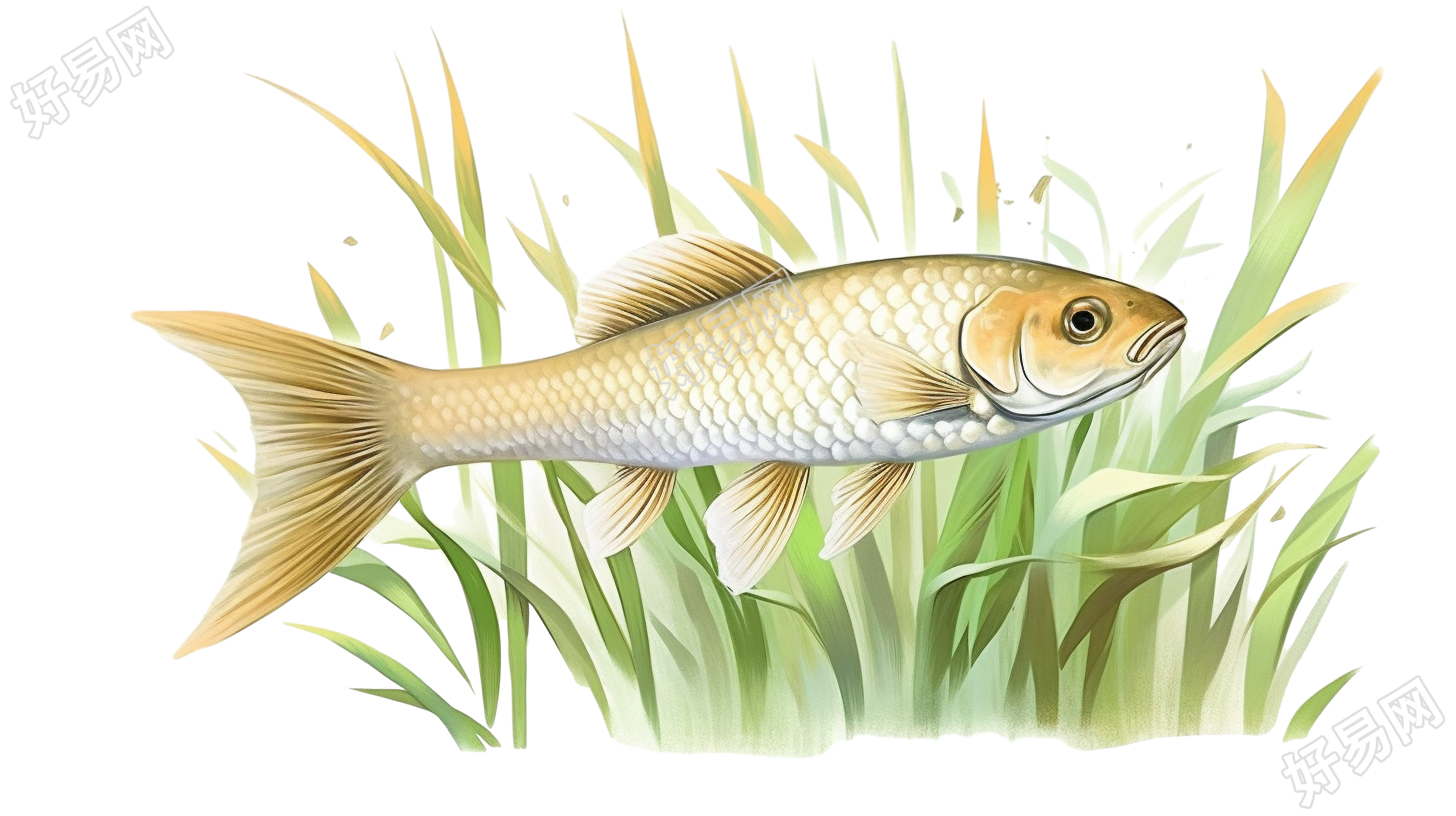 水草中的鱼插画设计素材
