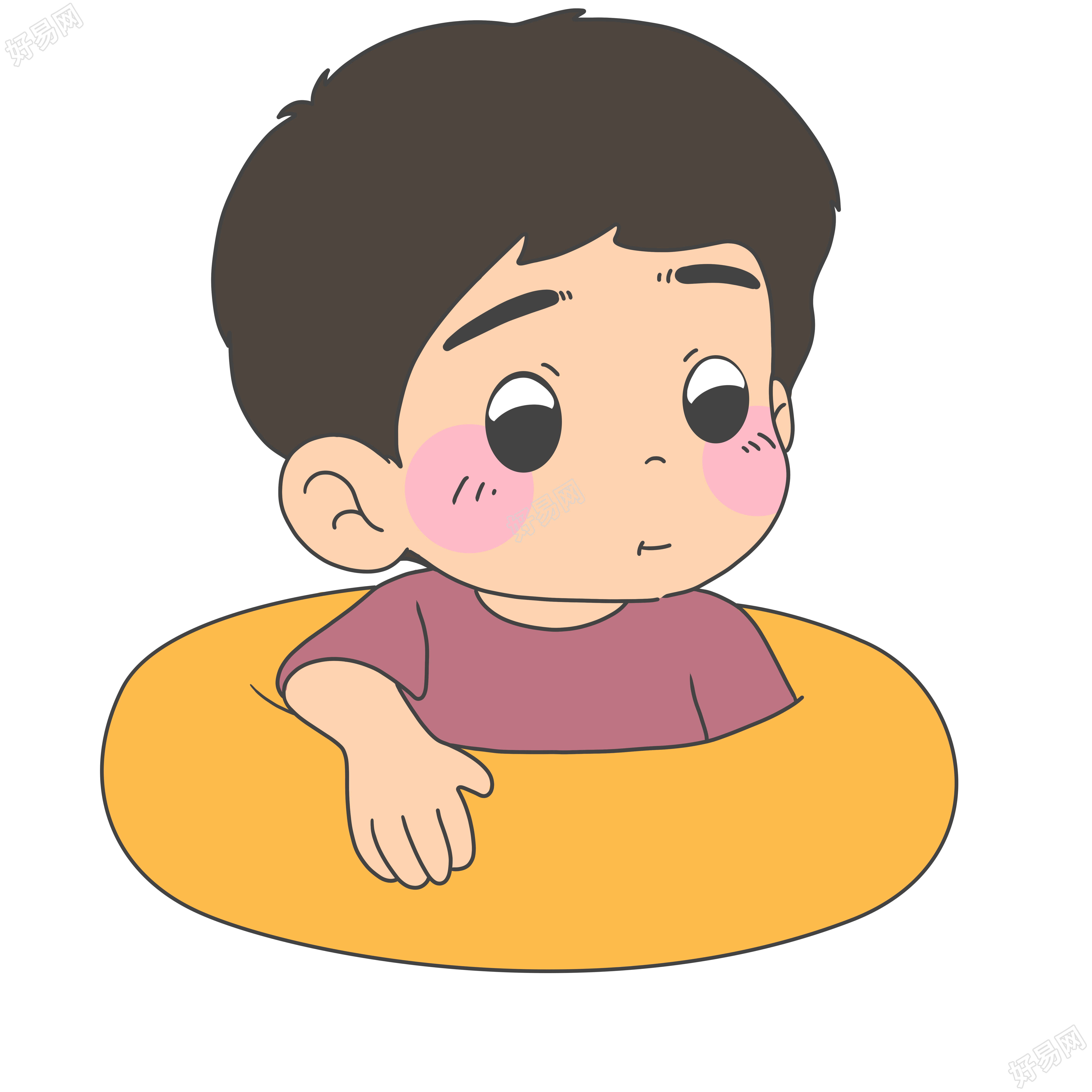 带着黄色游泳圈的小男孩插画