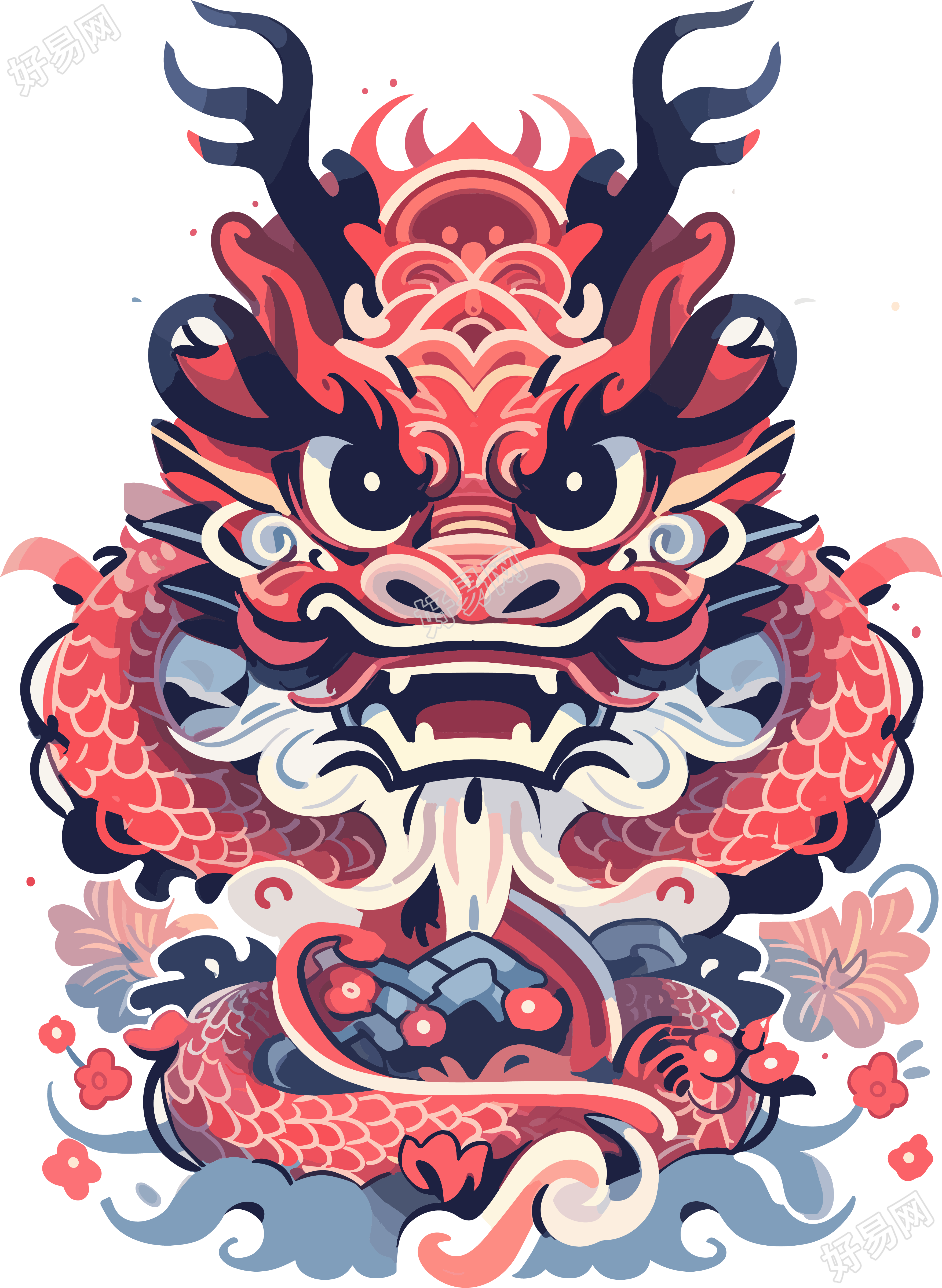 可爱3D红色中国龙PNG图形素材