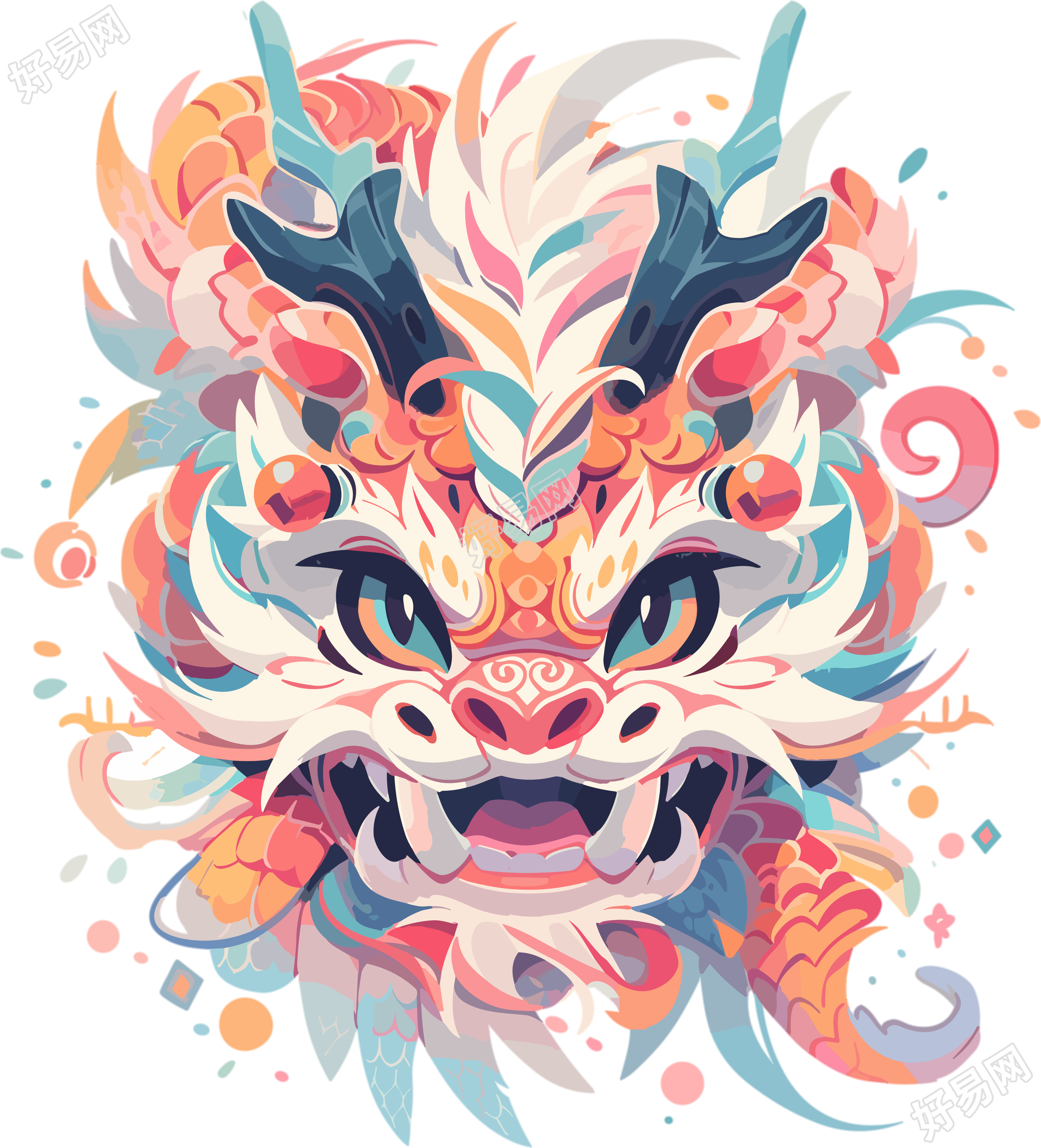 手绘红色中国龙创意设计素材插画
