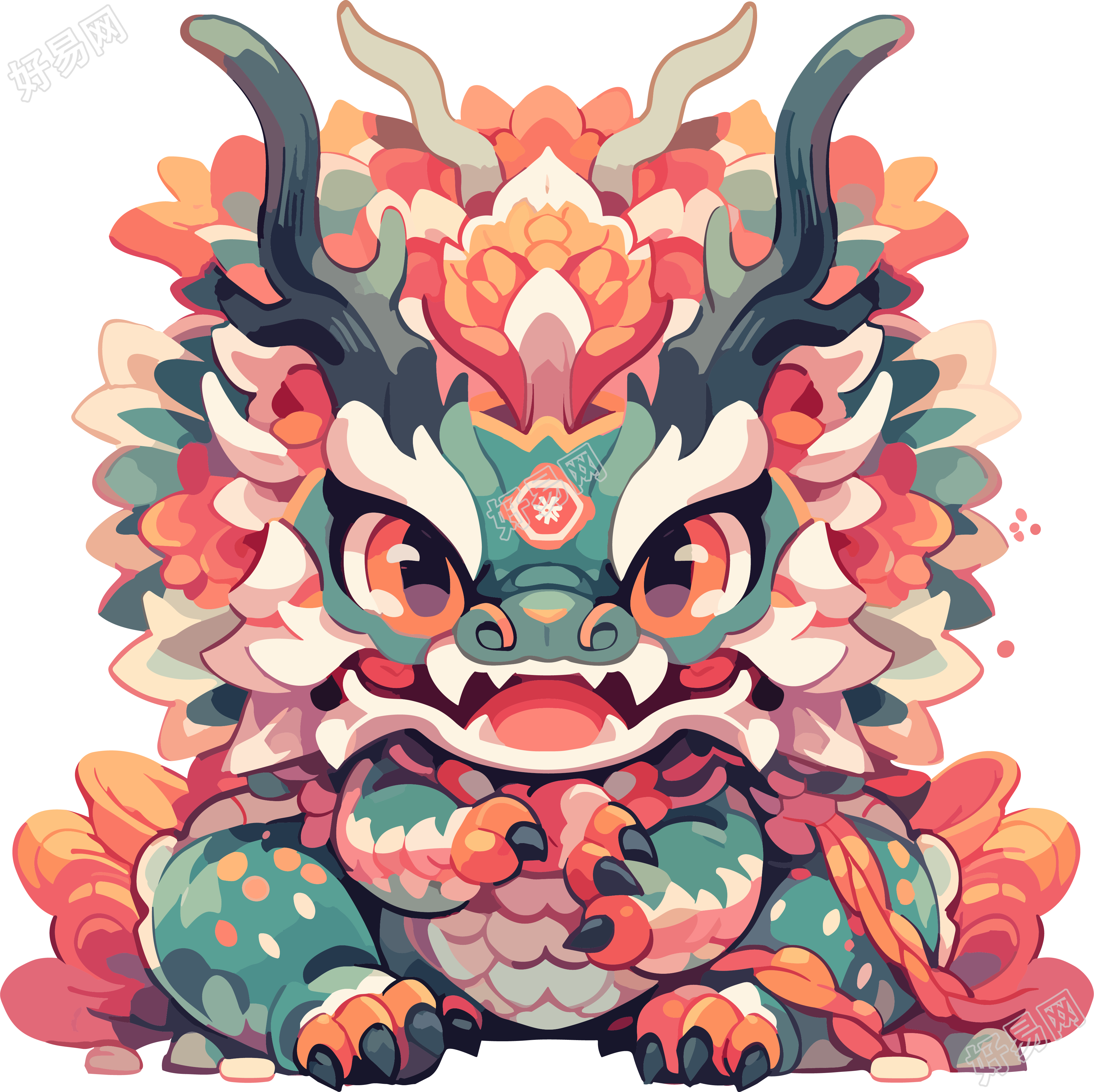 可爱3D红色中国龙创意设计灵感插画