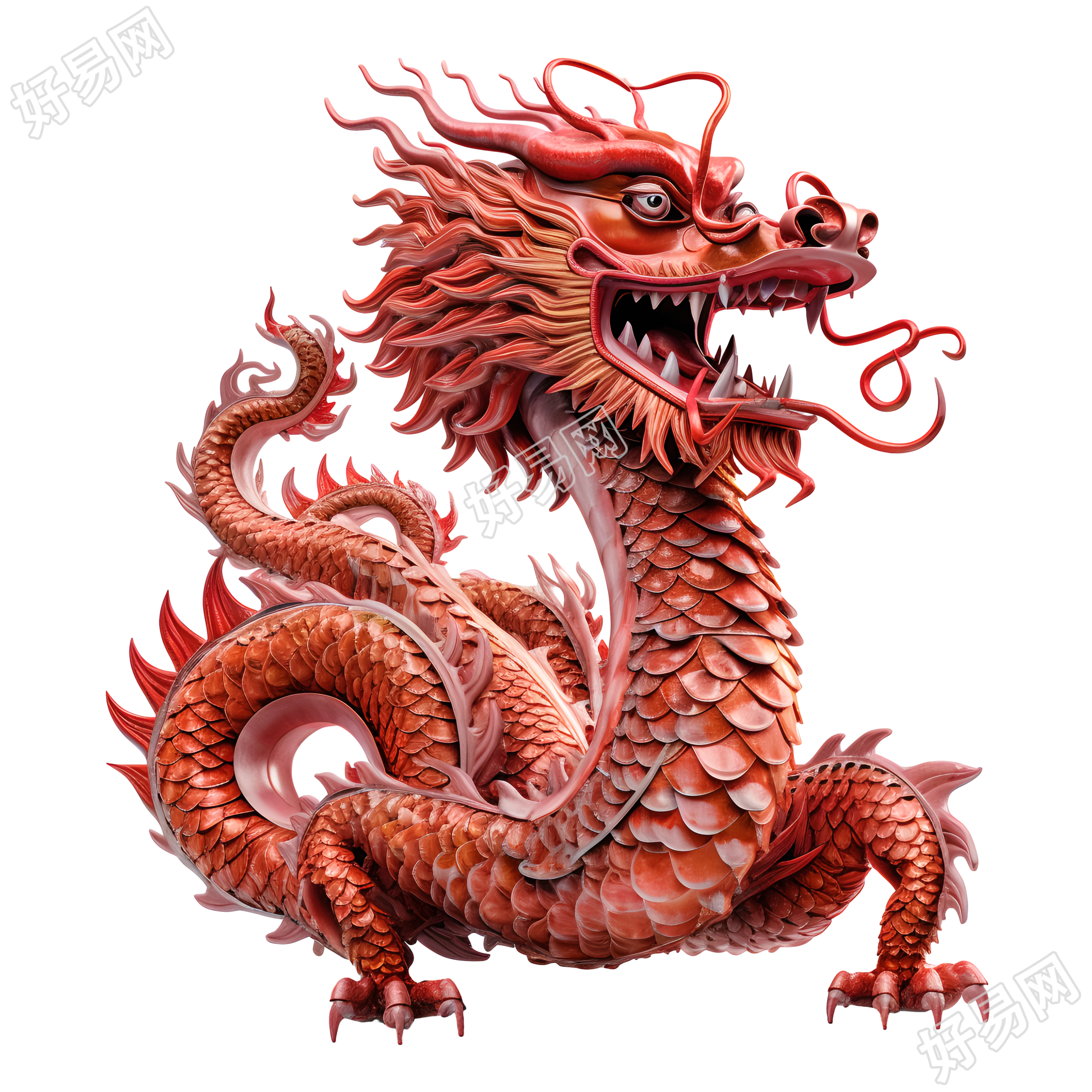 红色中国龙3D立体雕塑插图