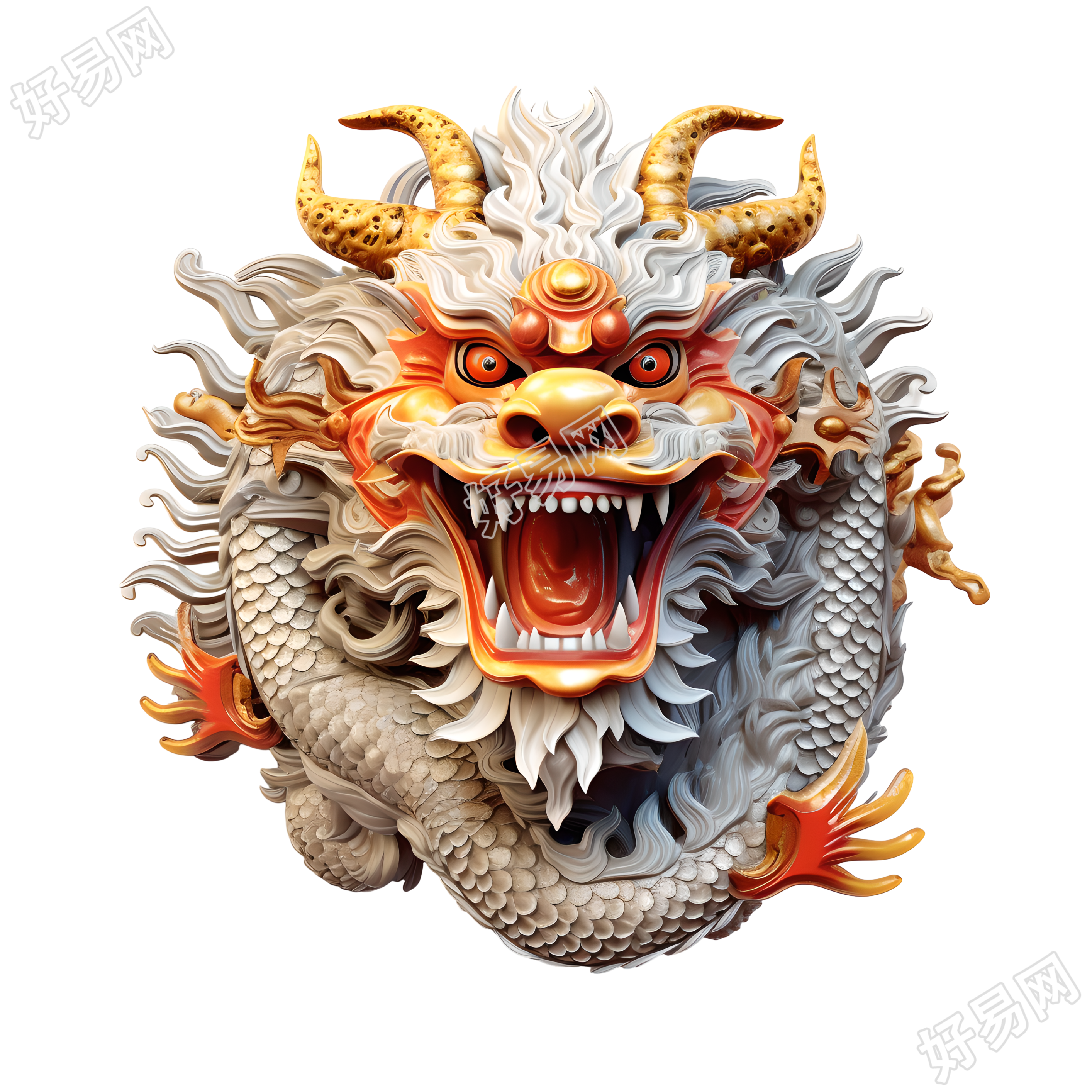 白色背景上的3D卡通中国龙插图