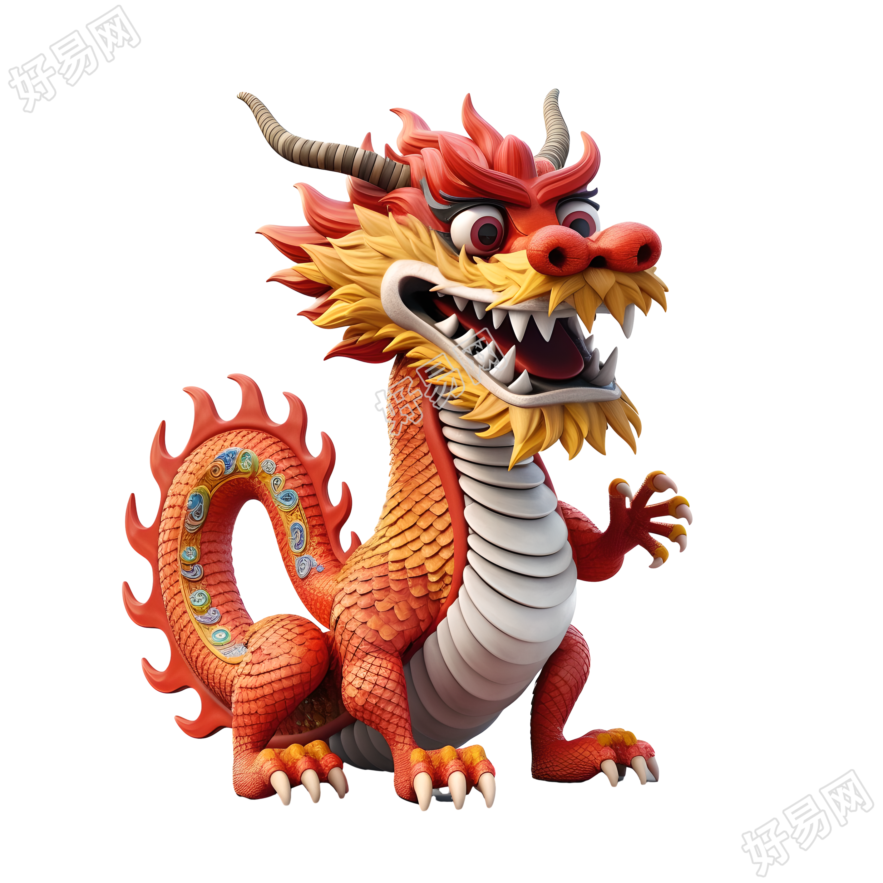 透明背景创意设计3D卡通中国龙插画