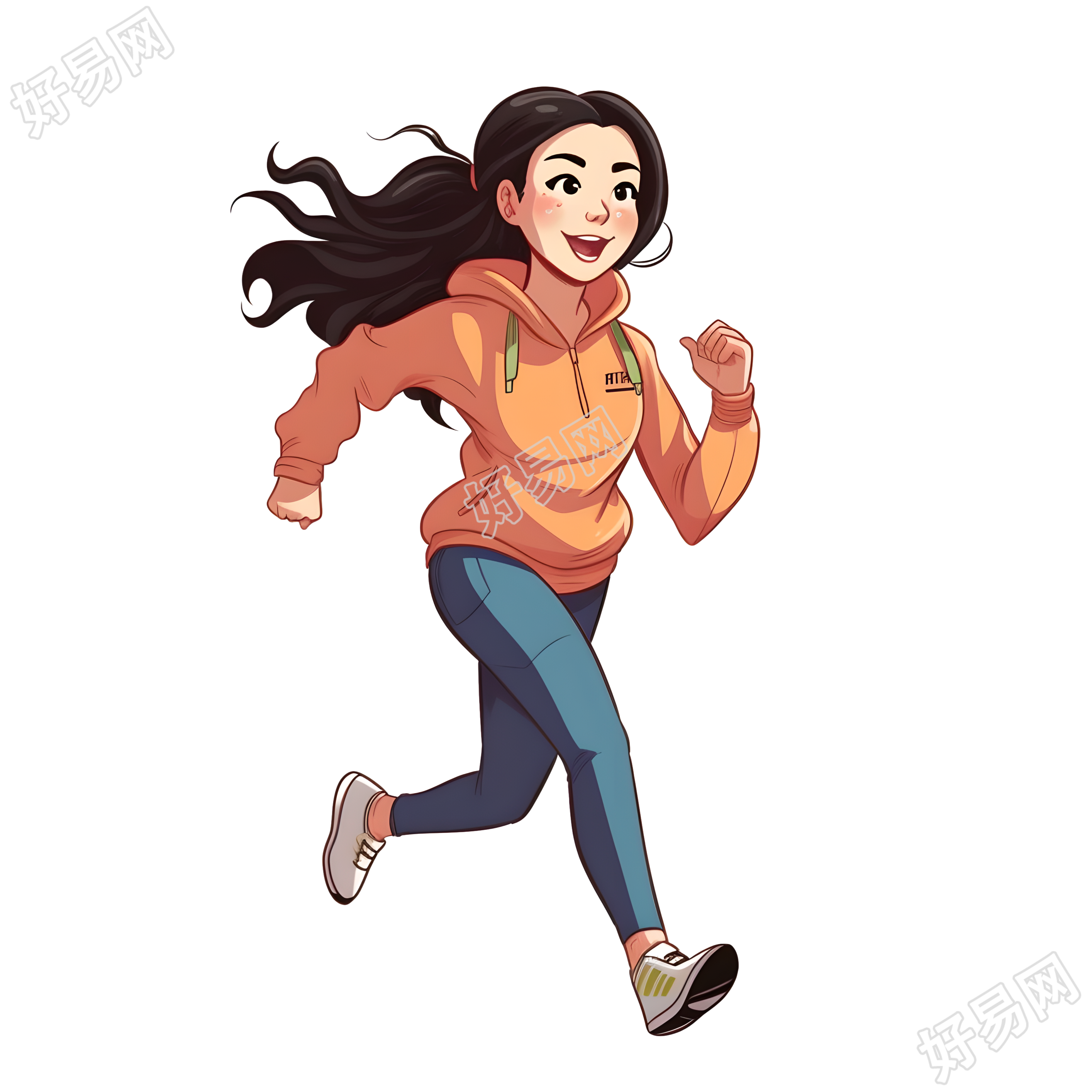 简约运动装亚洲女学生卡通插图
