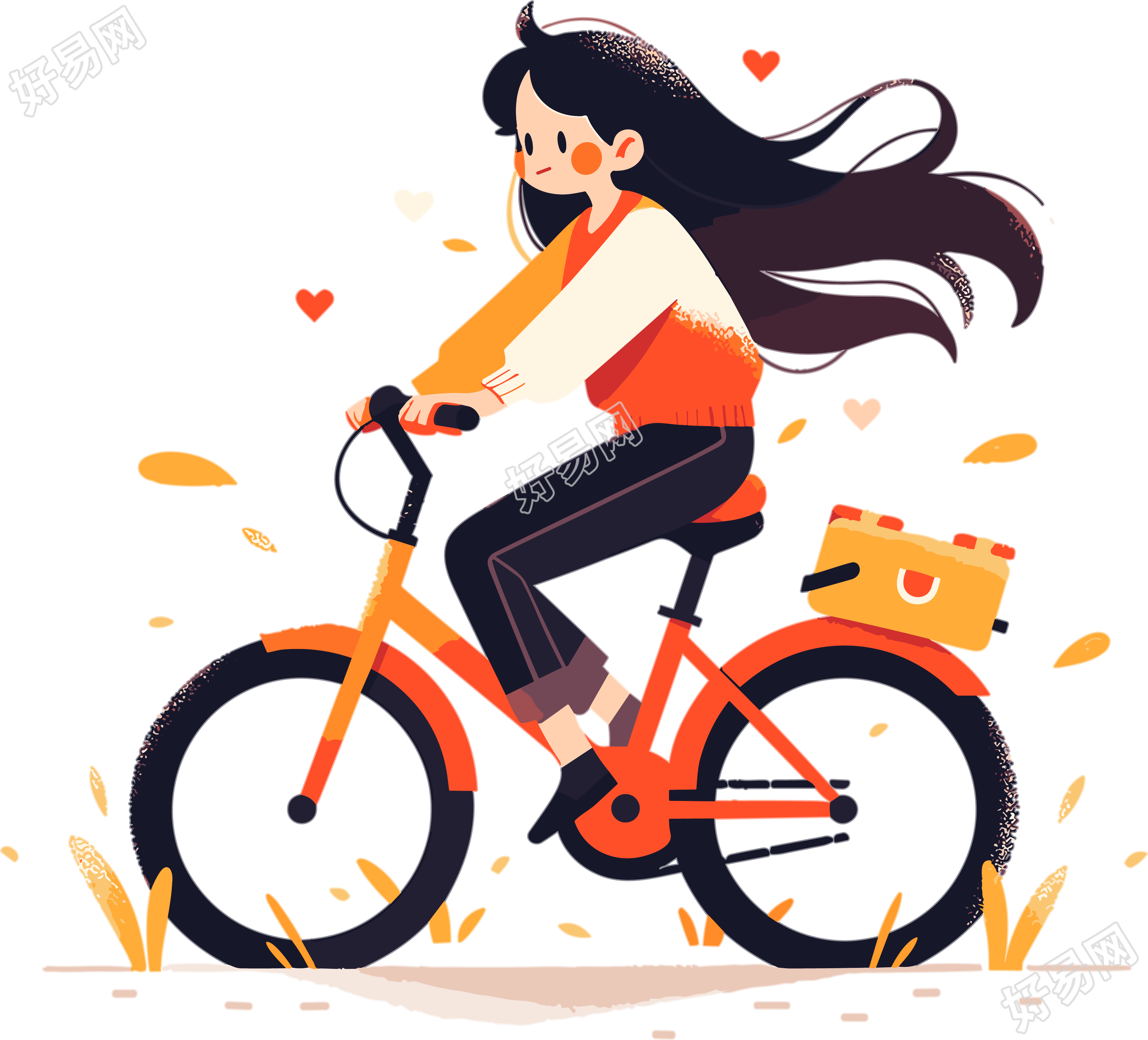 小女孩骑山地自行车插画