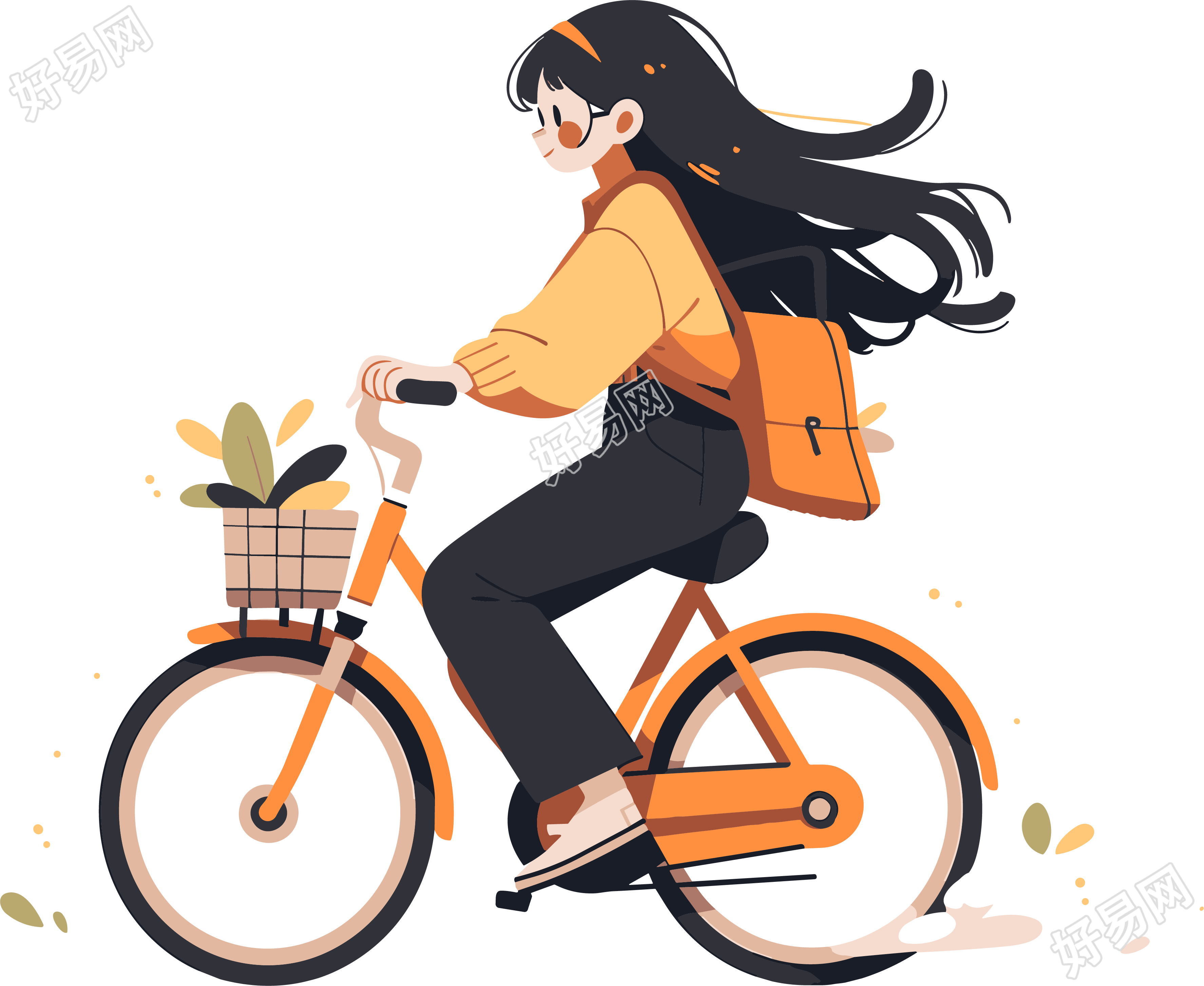 运动女孩骑自习车出行矢量插图