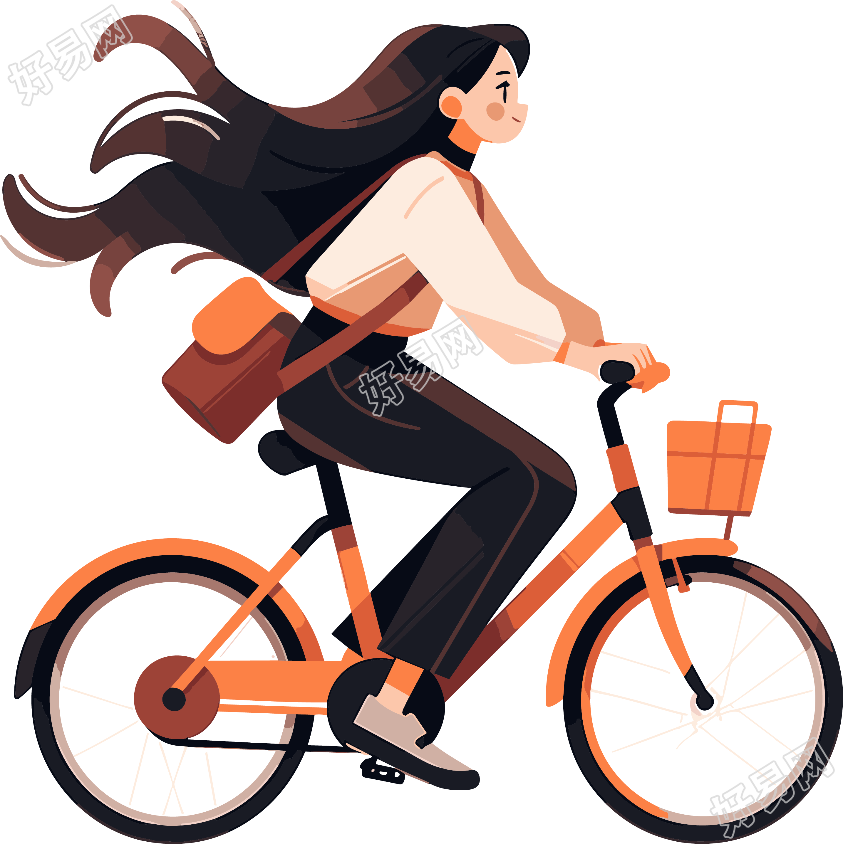 可爱长发女孩骑行运动插画