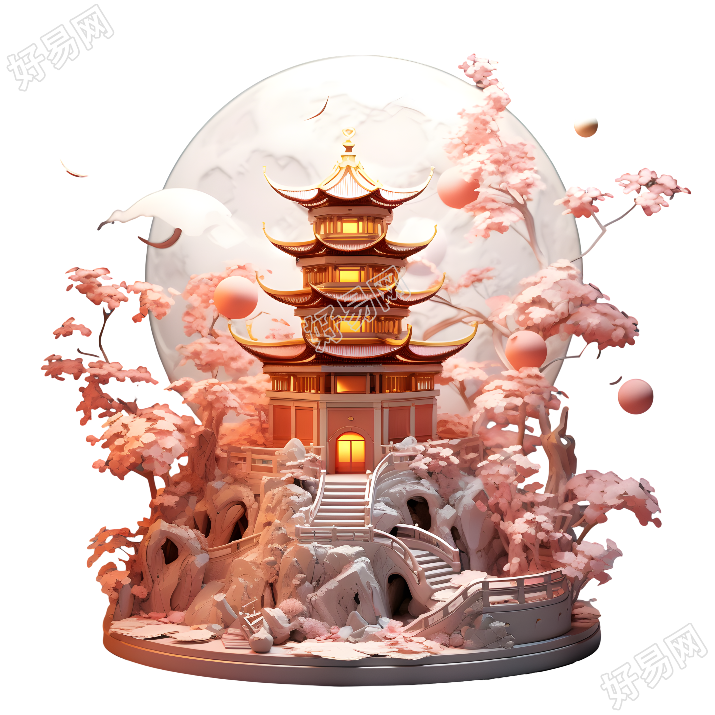 梦幻蝴蝶塔楼PNG素材