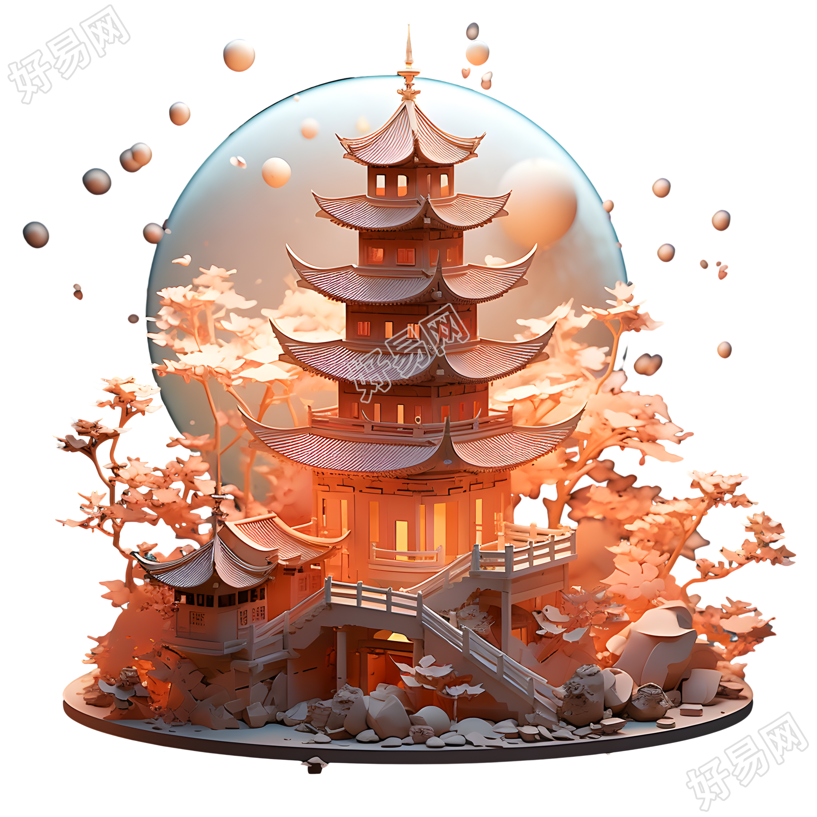可爱小巧的广寒宫建筑模型素材