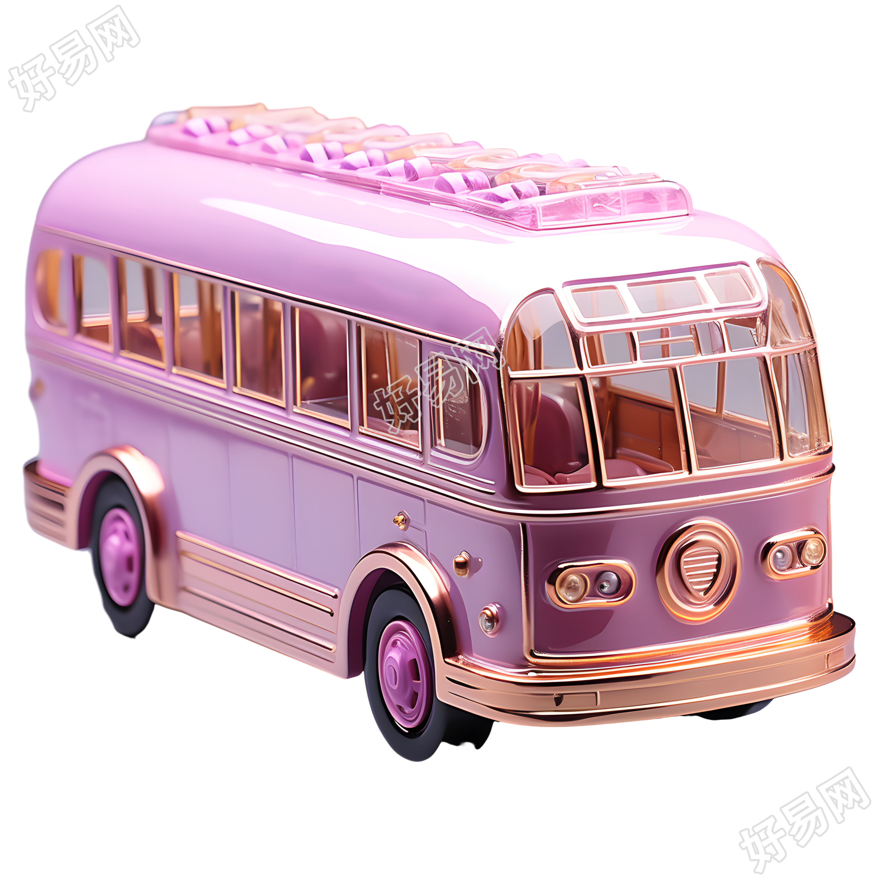 粉色模型巴士商用插画