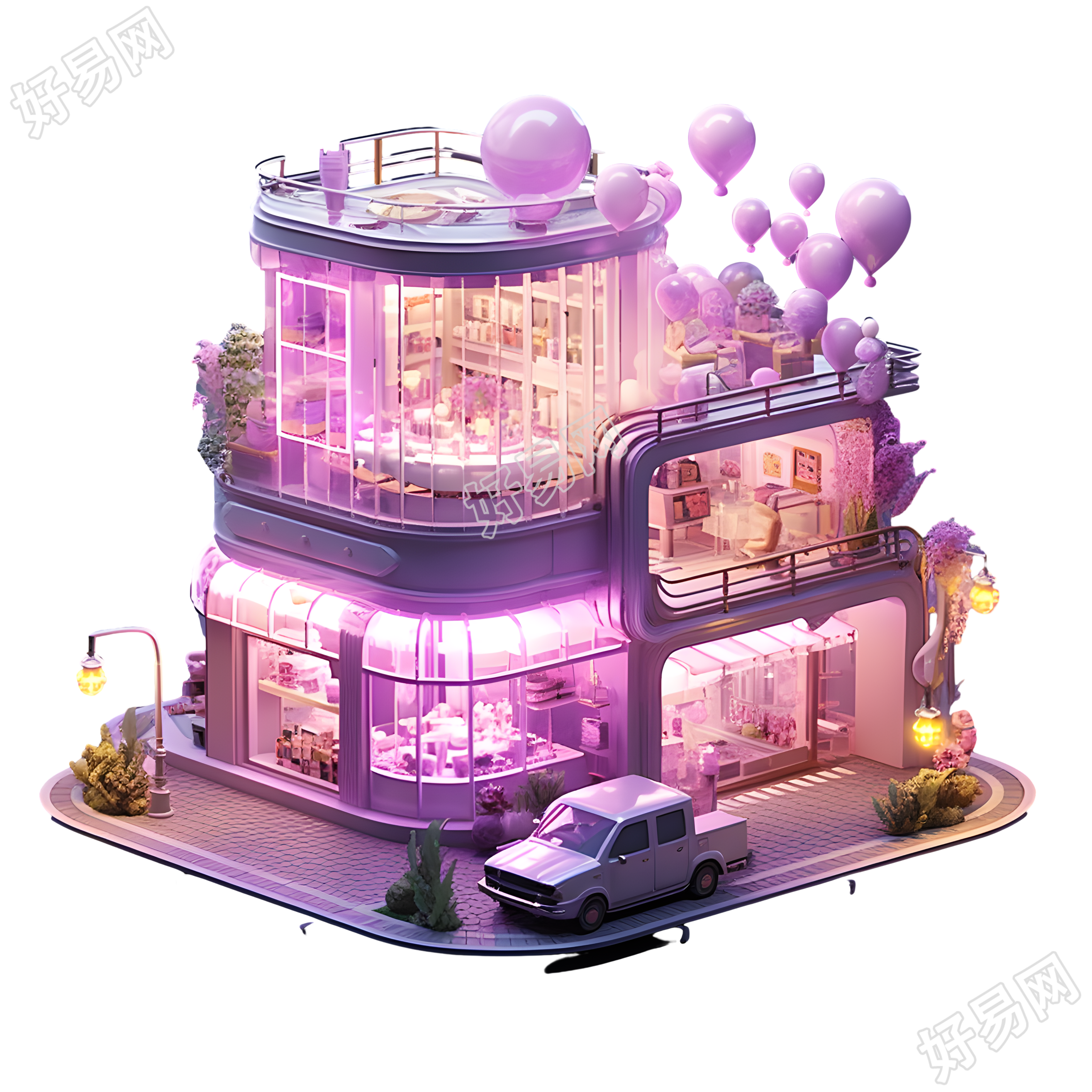 粉紫色购物建筑创意设计商业素材