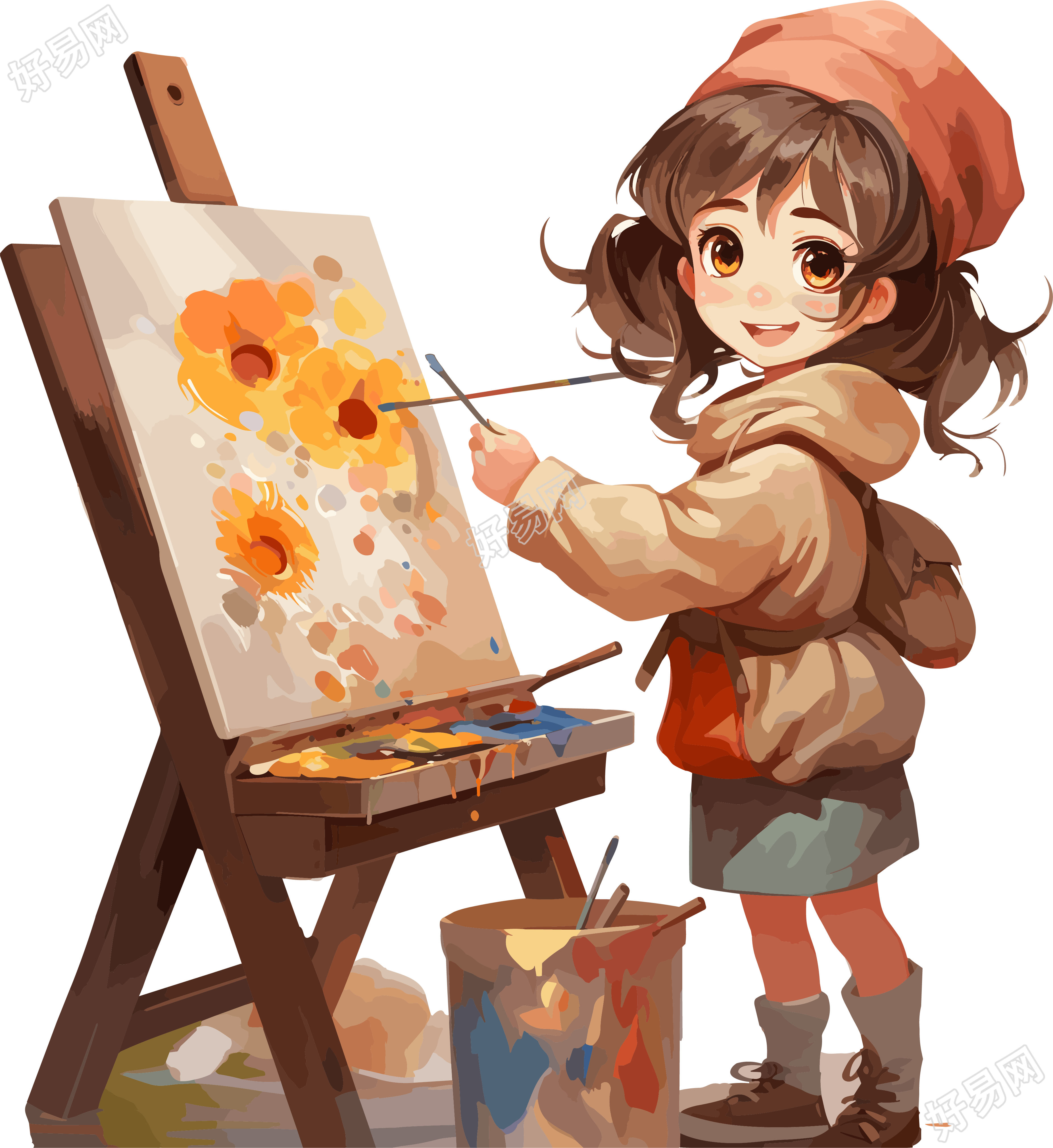 画板前的小女孩商用插图