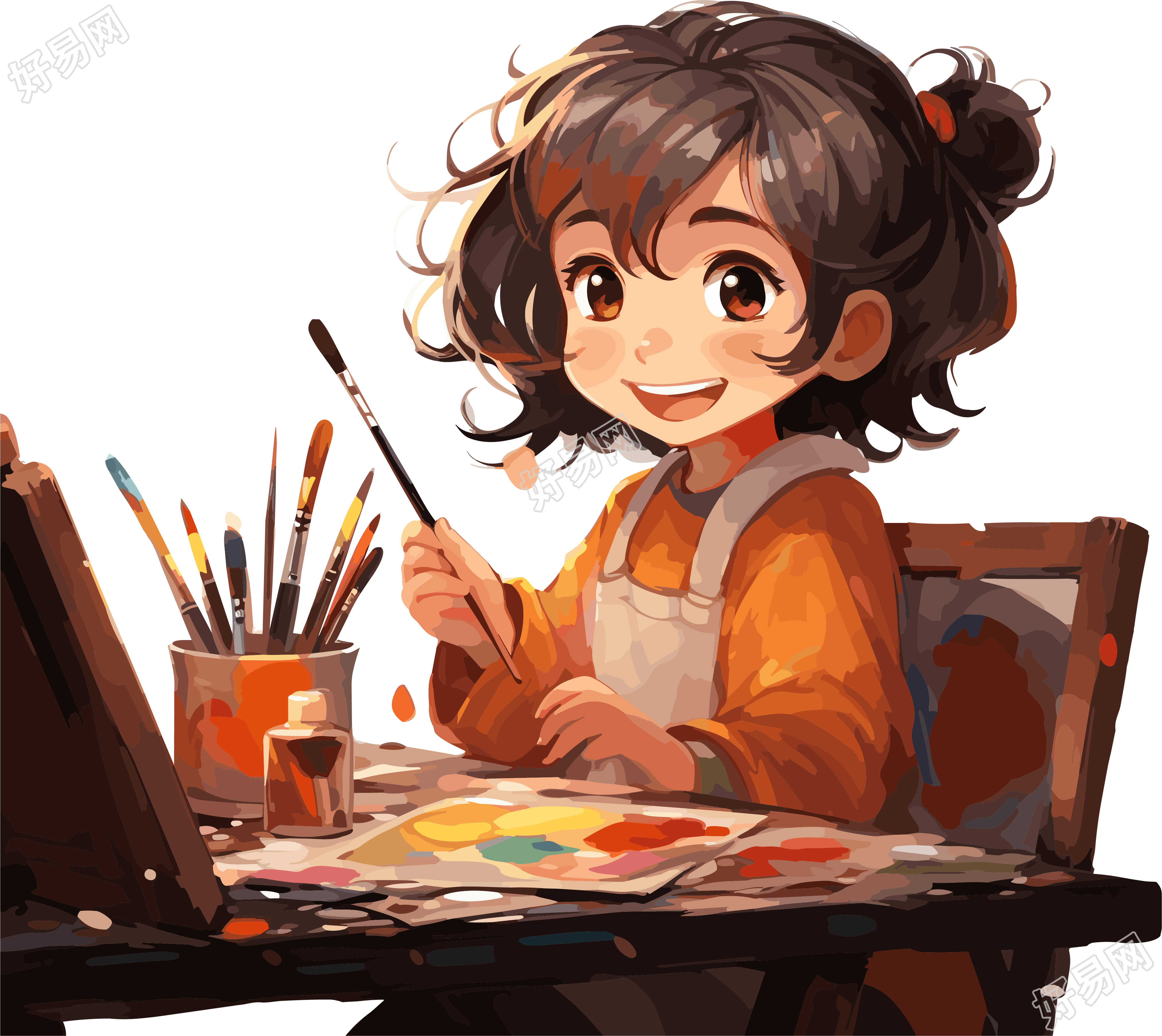 高清插画艺术少女设计元素