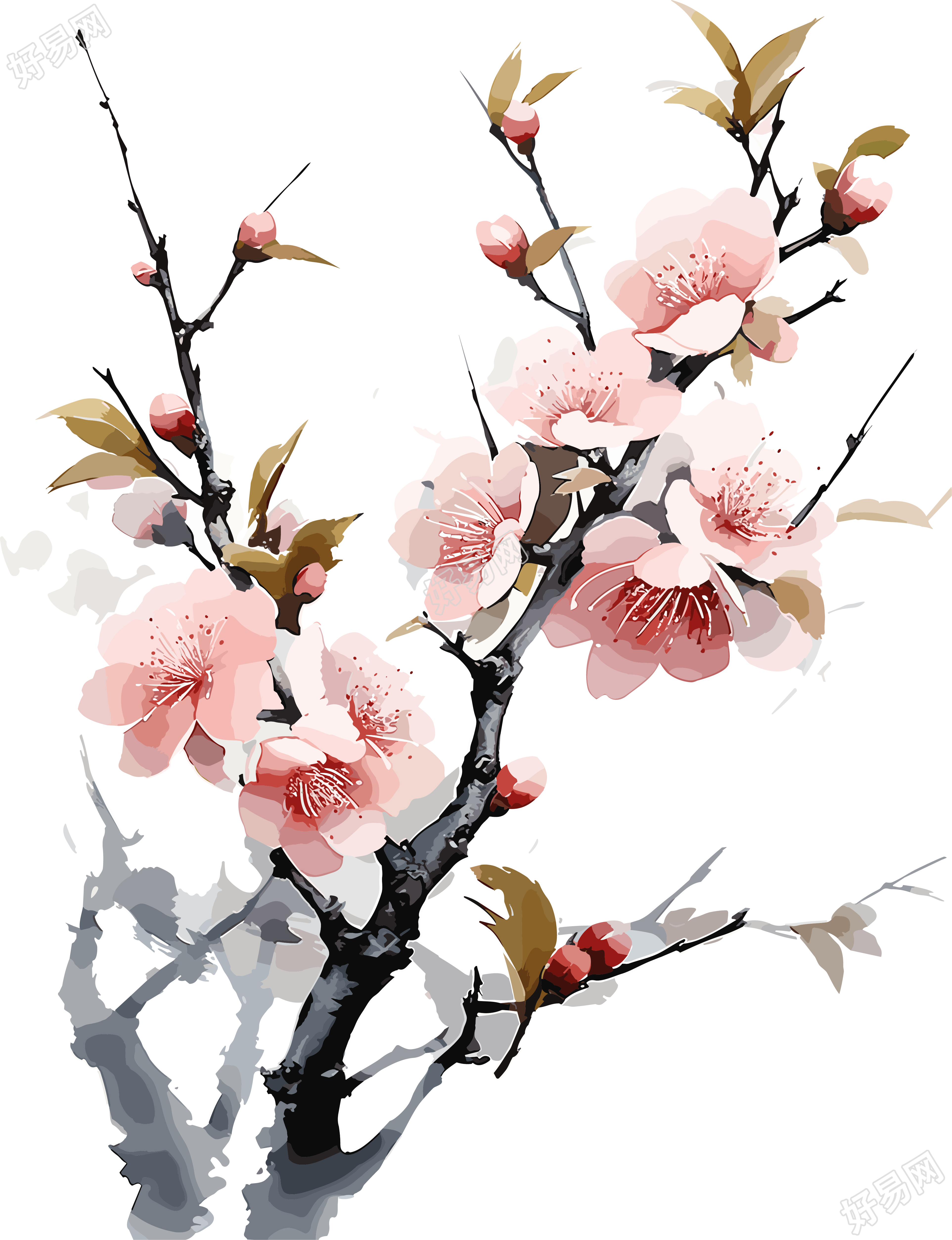红樱枝唯美花朵简约艺术插图