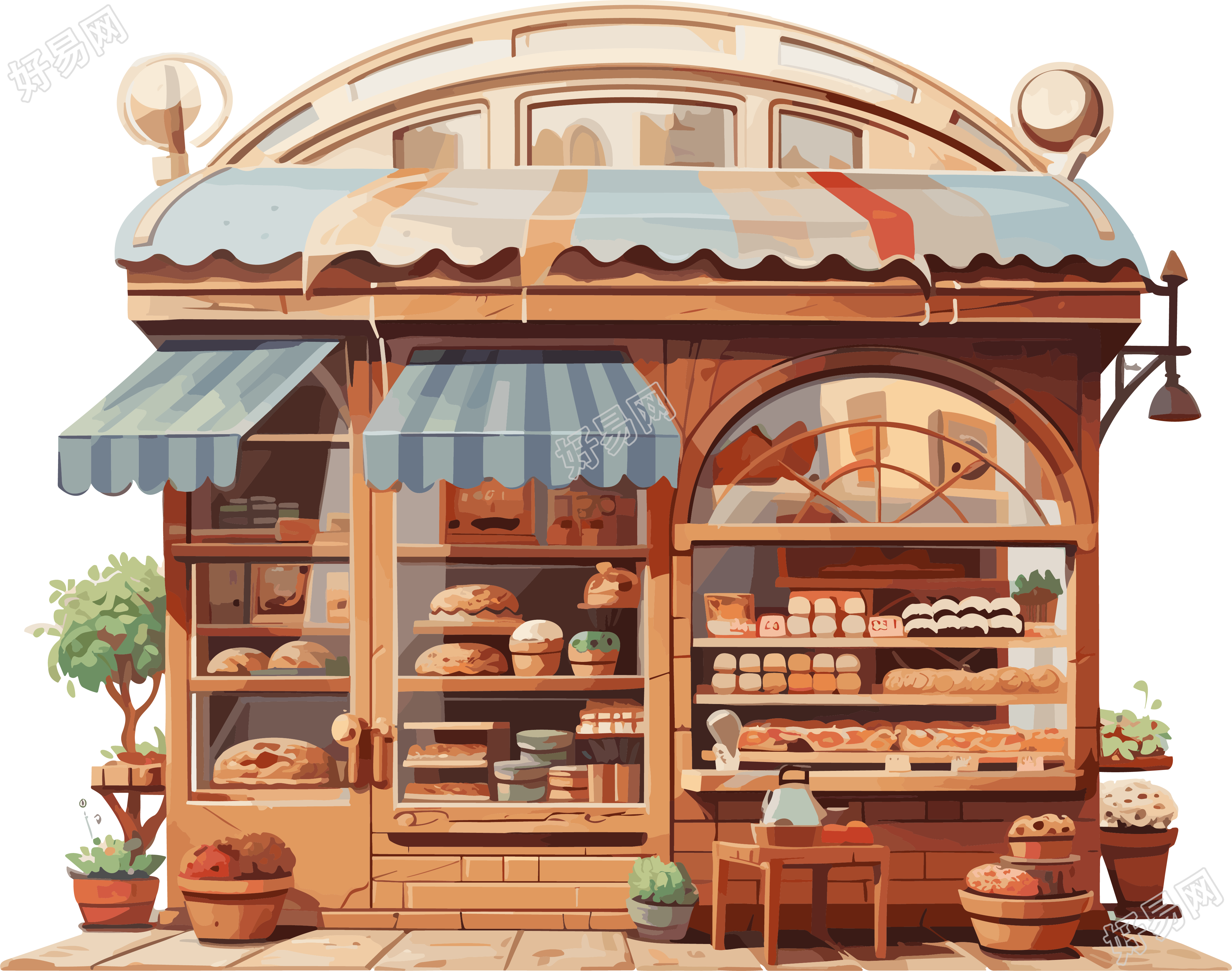 美味糕点店铺插画高清PNG素材