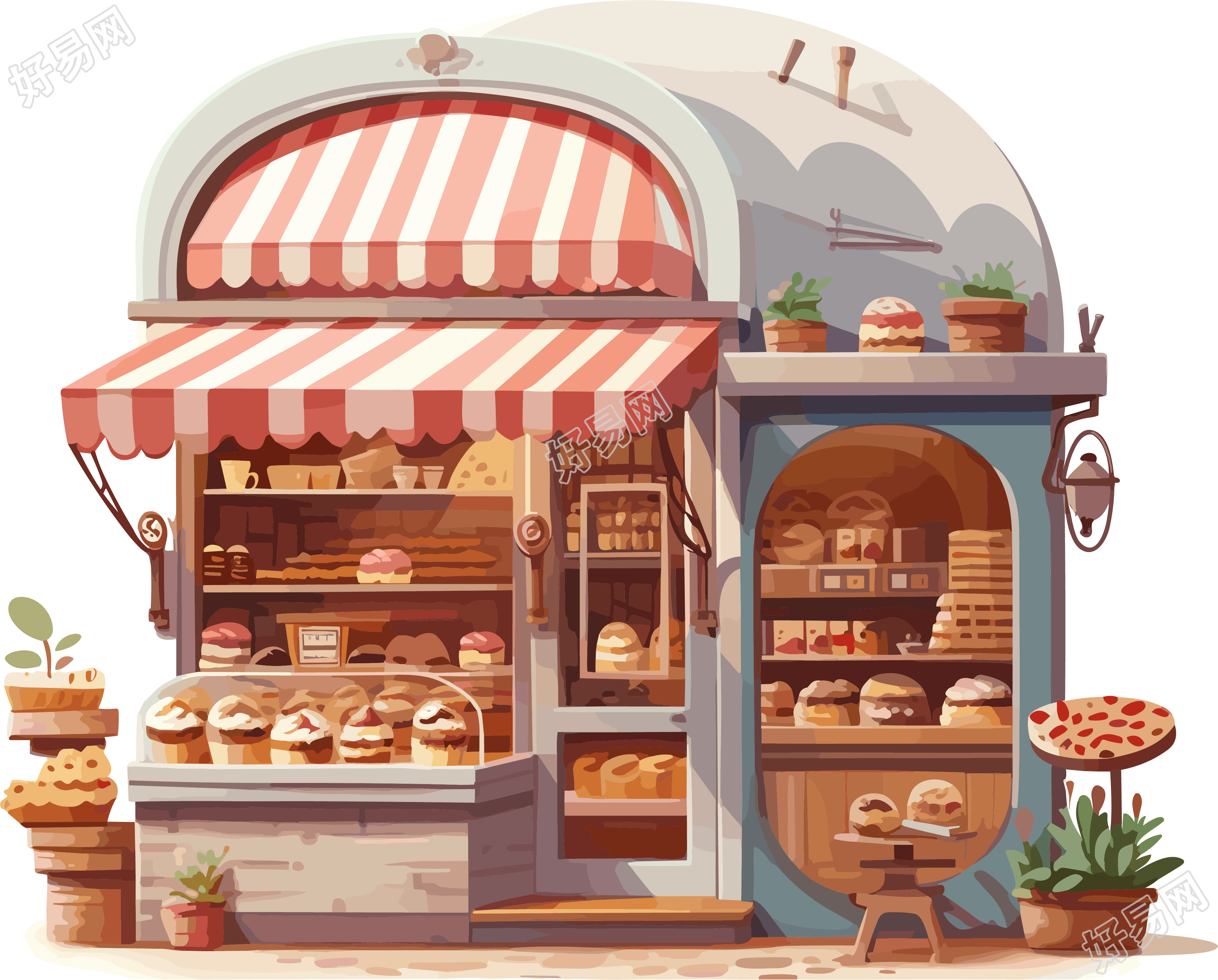 可商用糕点店铺透明背景插画