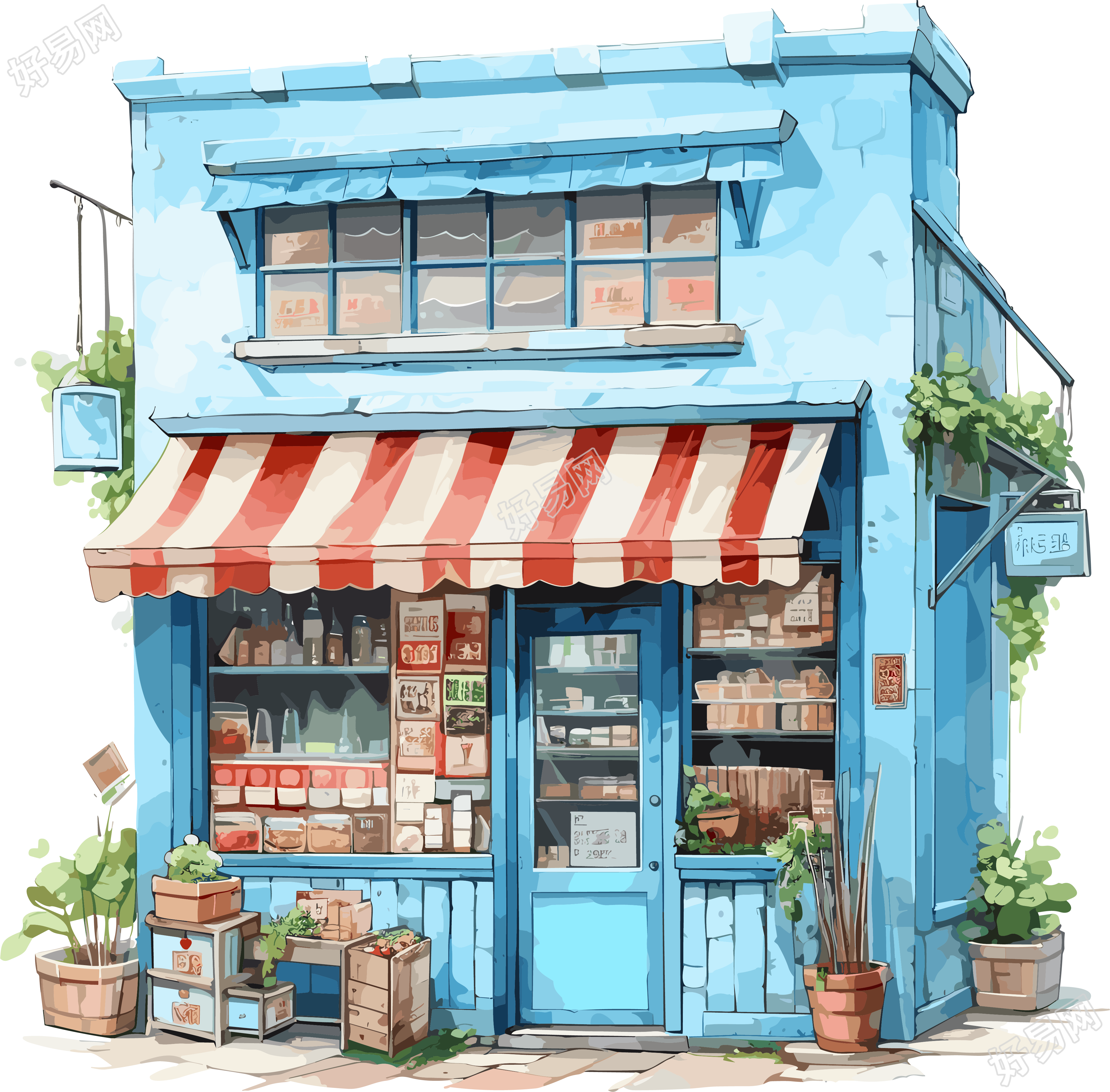 现代风格蓝色商店透明PNG图形素材