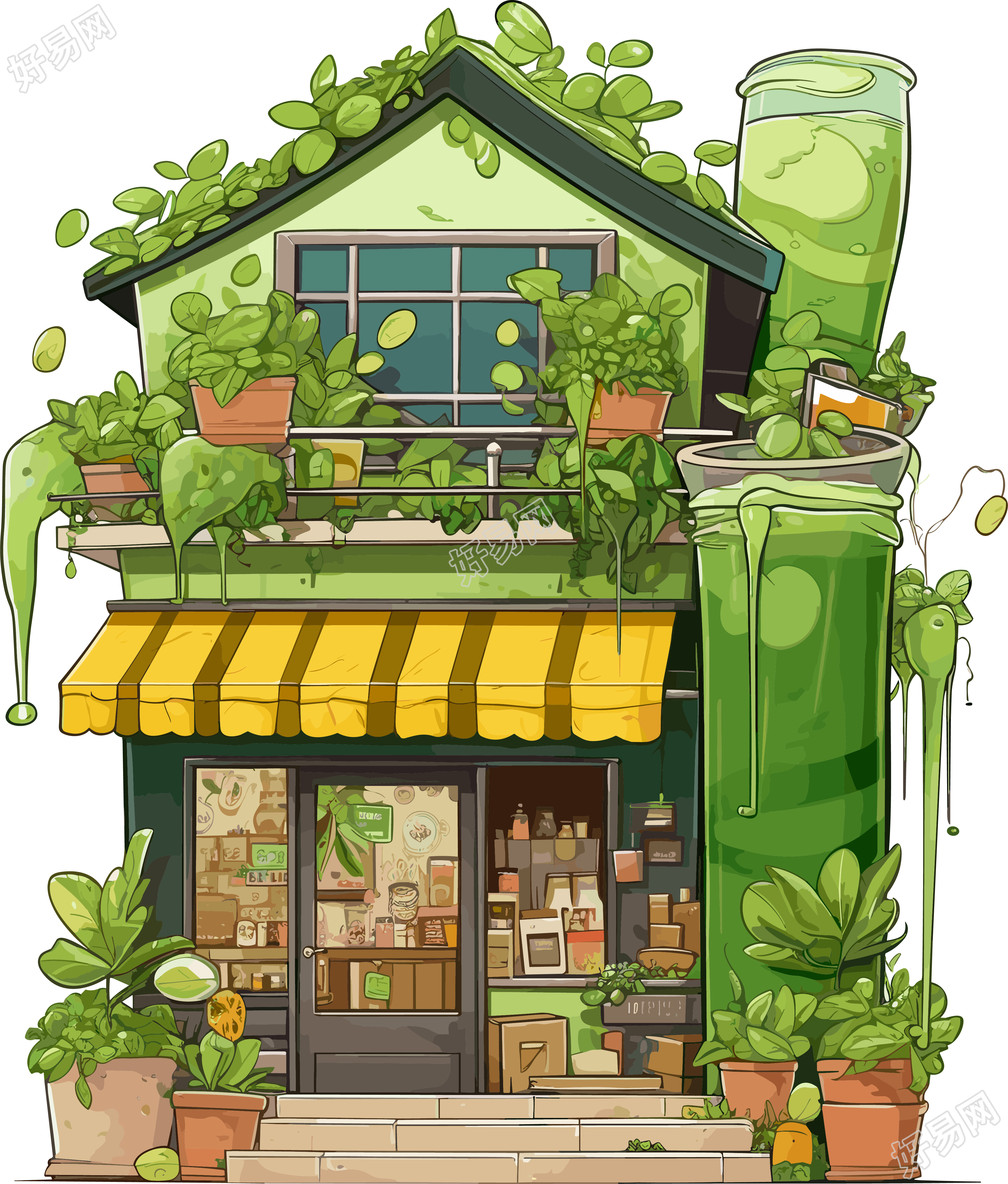 彩色卡通冷饮店创意插画设计元素