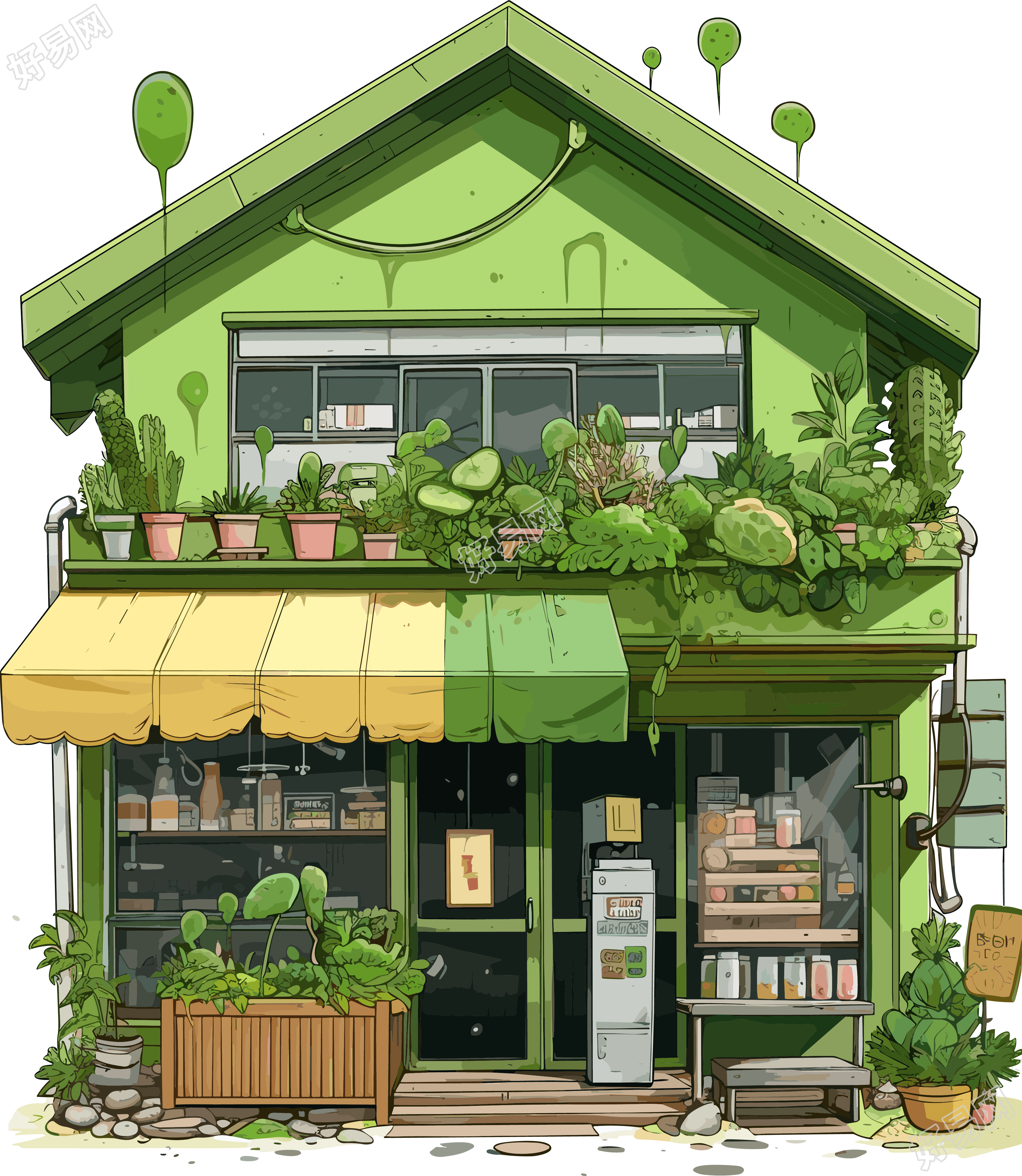 彩色动漫风格的冷饮店插画