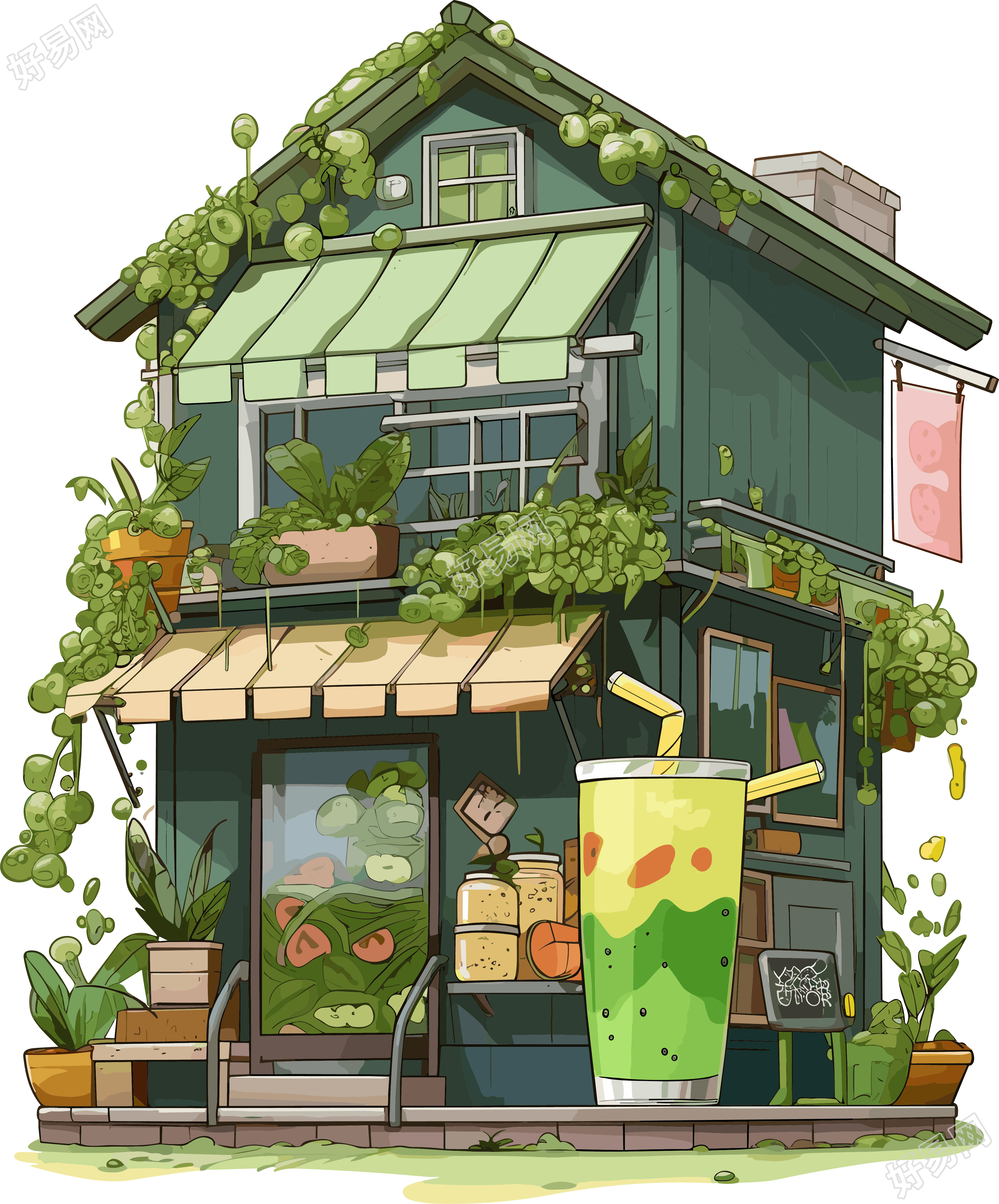 绿色果汁商店高清图形素材