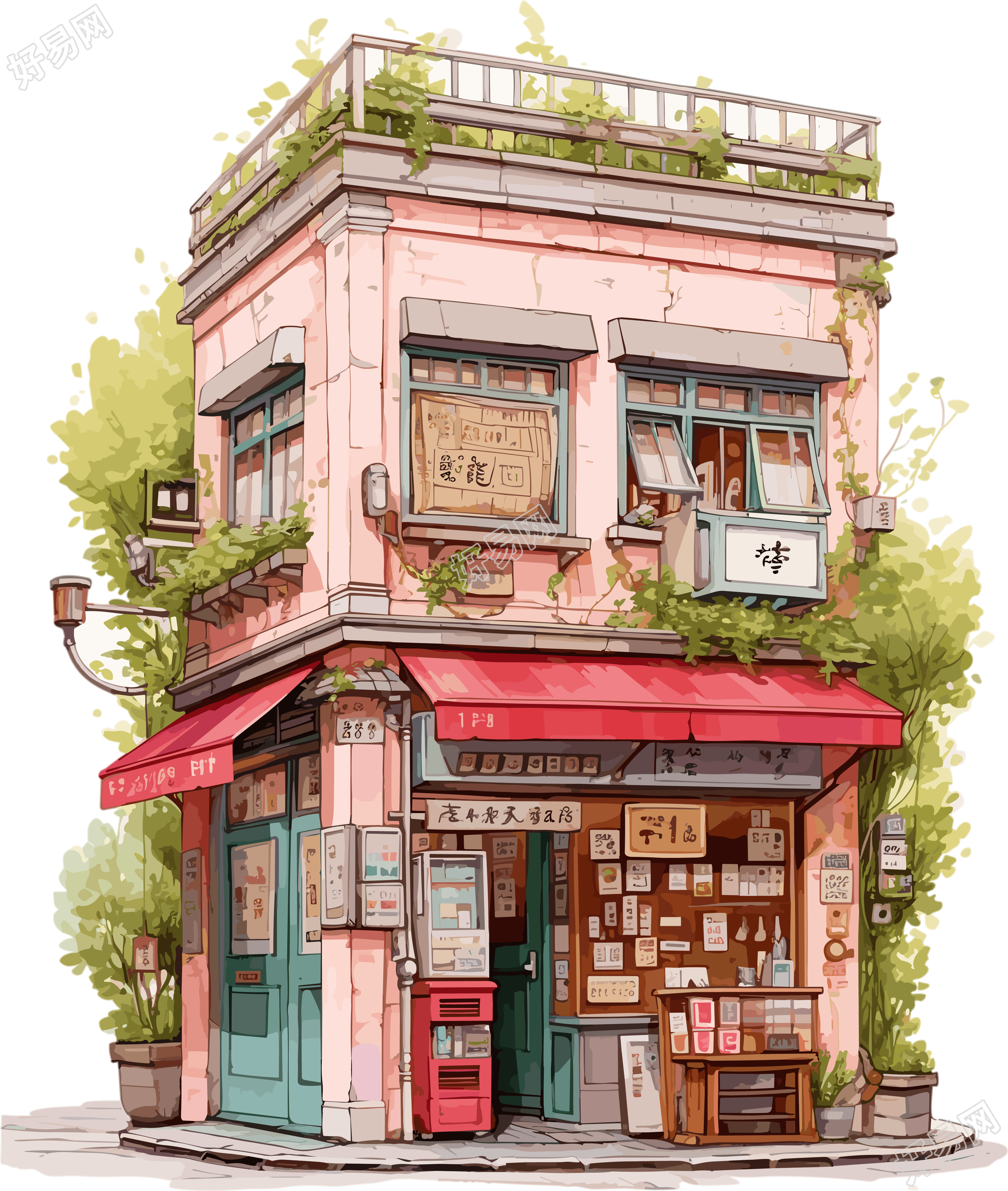 粉色家园插画设计素材