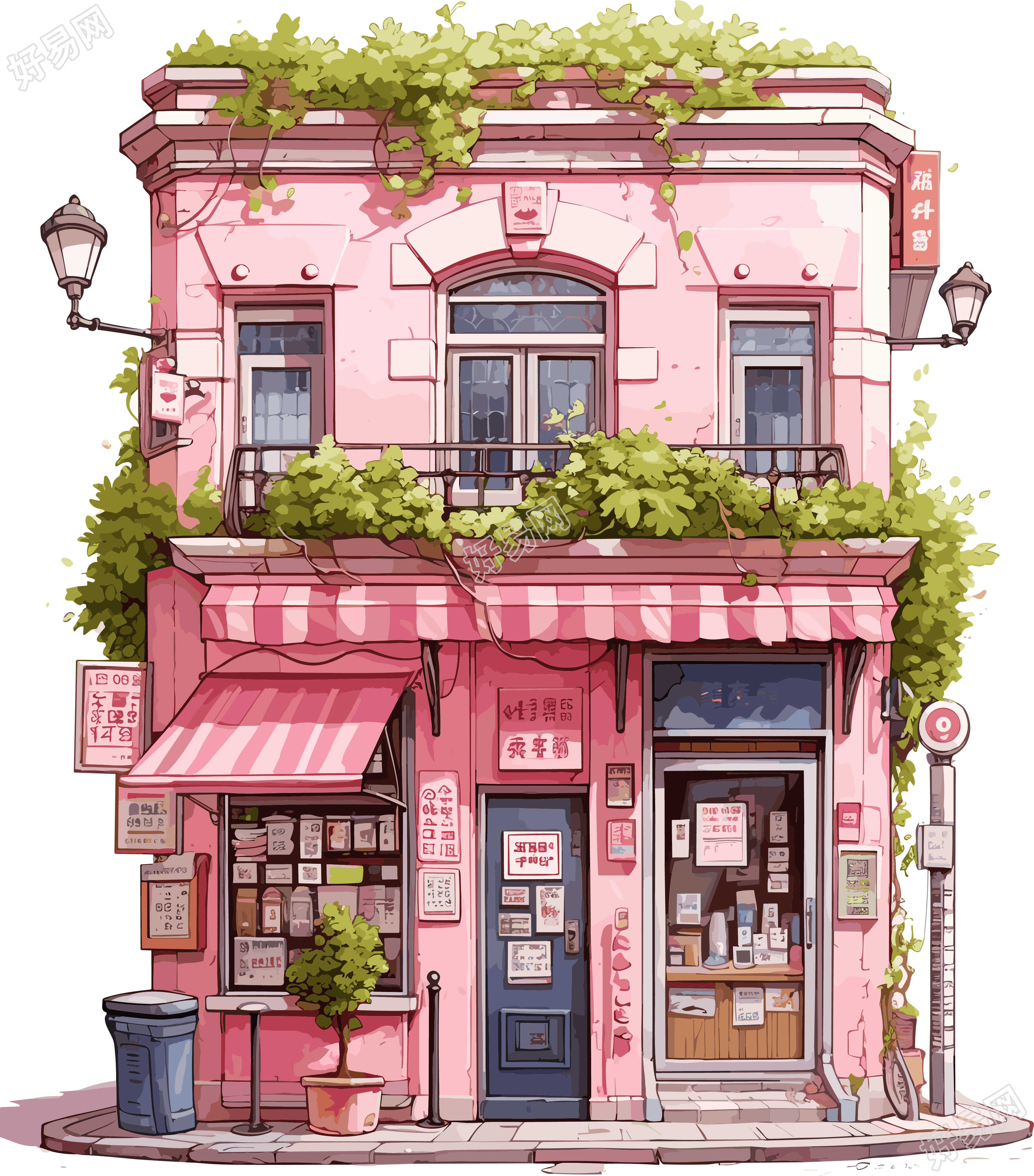 透明背景粉色家园可商用插画