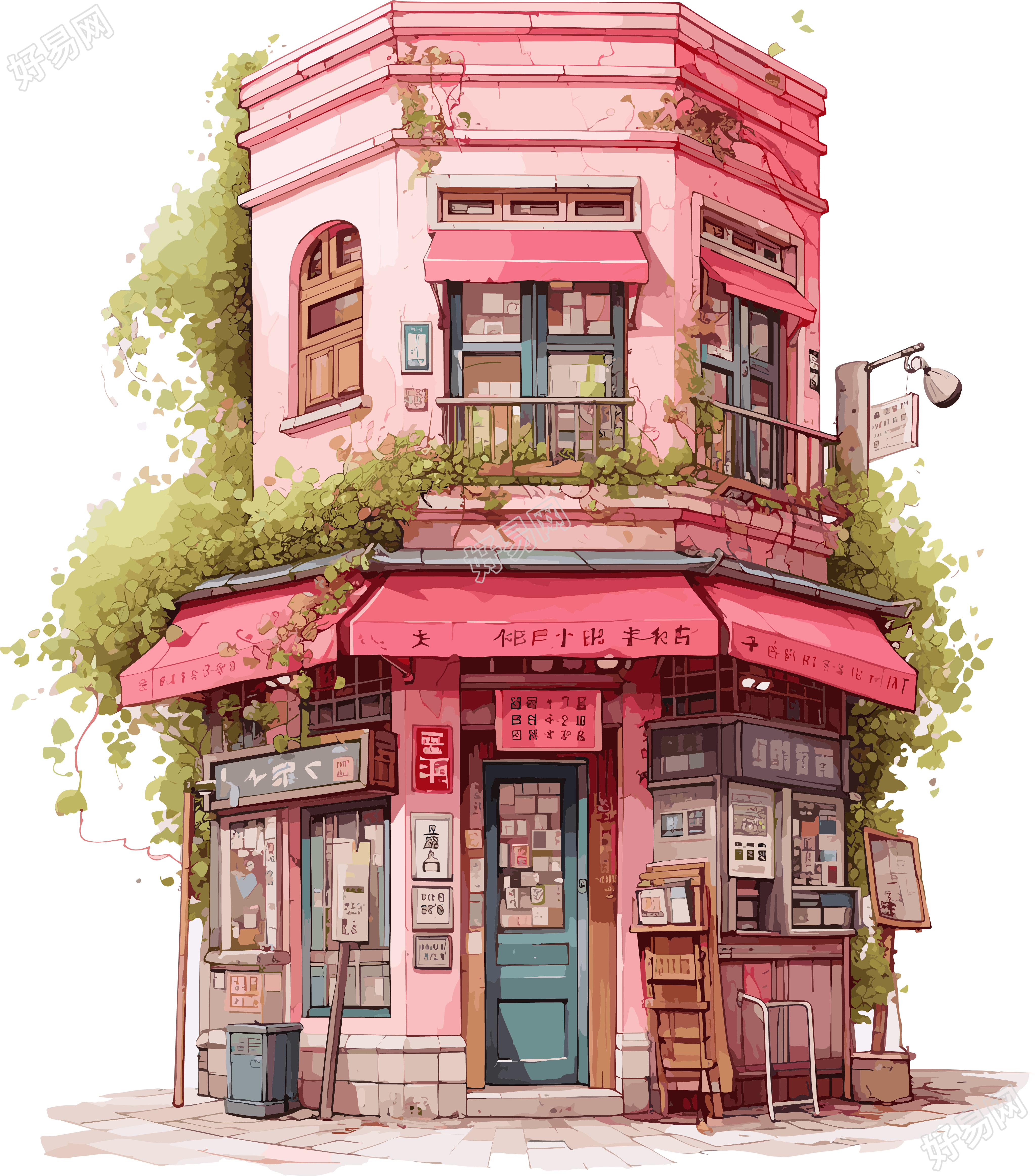 粉色小店艺术插图