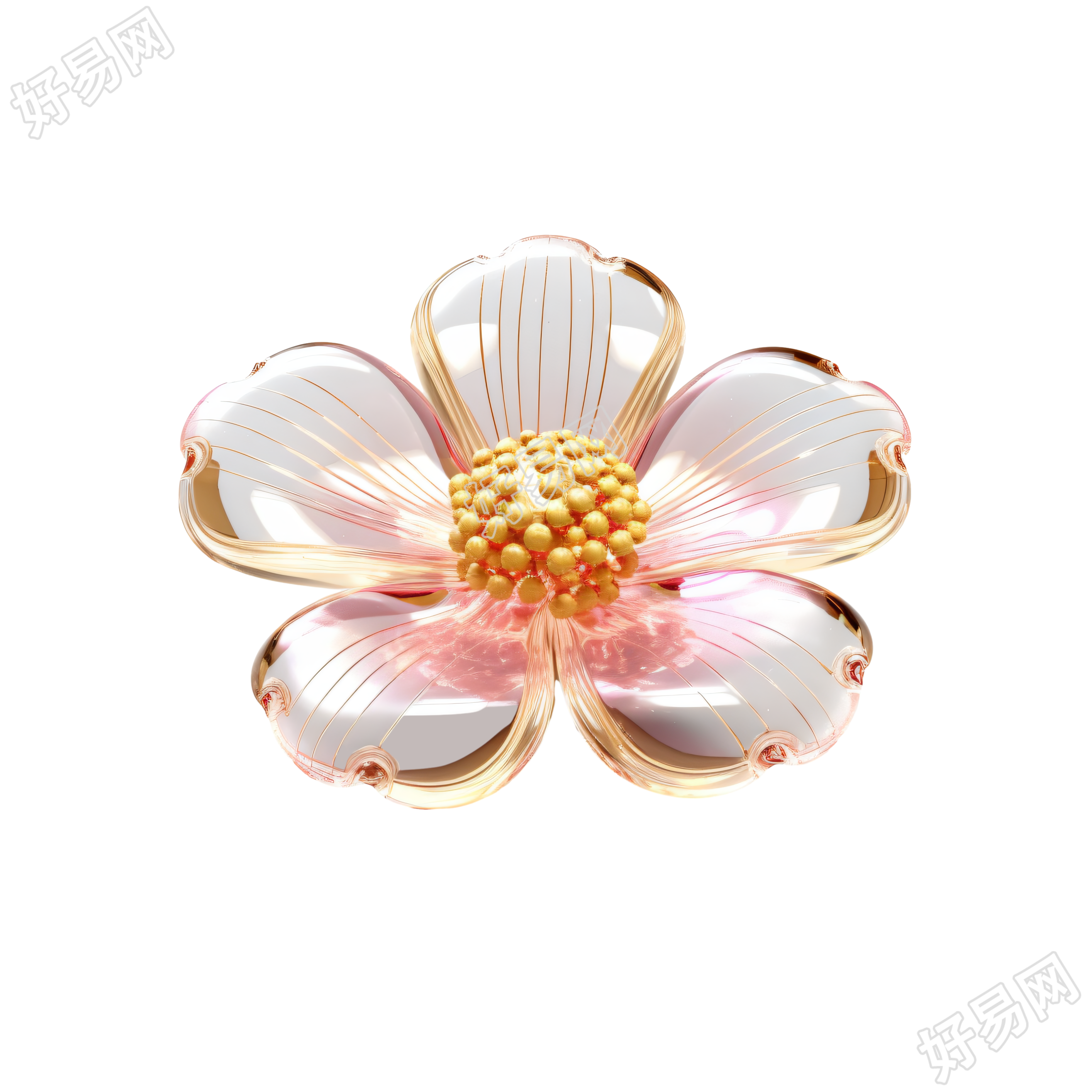 奢华外观的浅粉金花朵图标插画