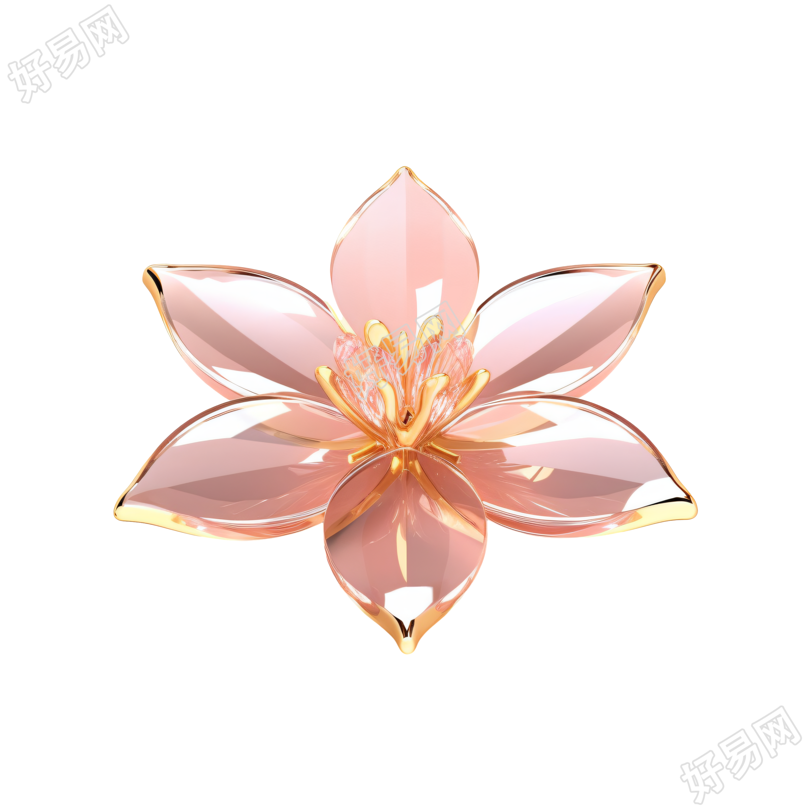 茜素粉金3D立体花朵插画