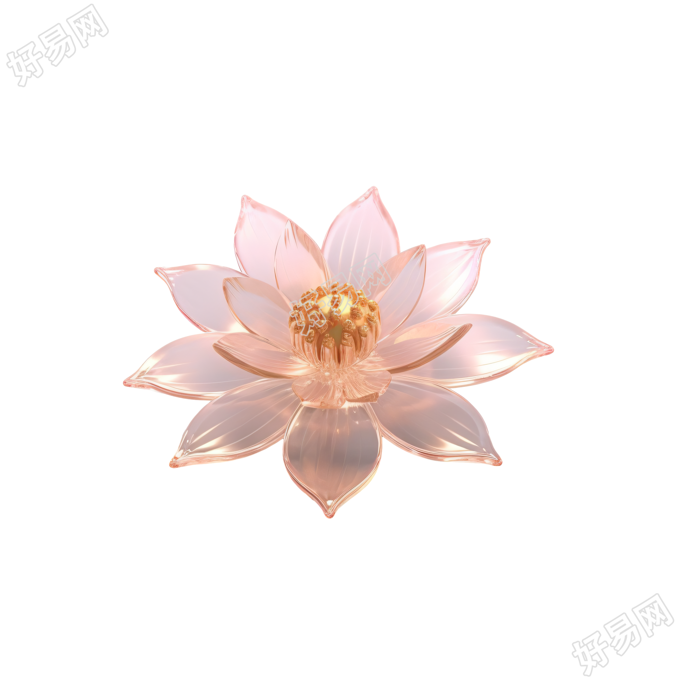 透明背景浅粉金花朵高清PNG素材