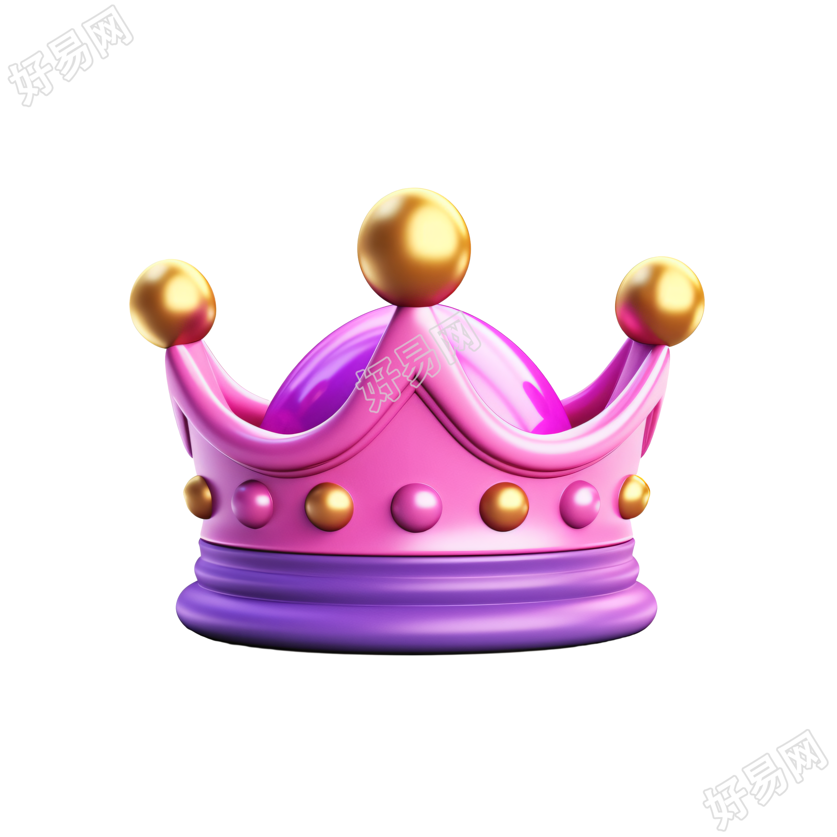 粉紫金三色皇冠3D插画素材