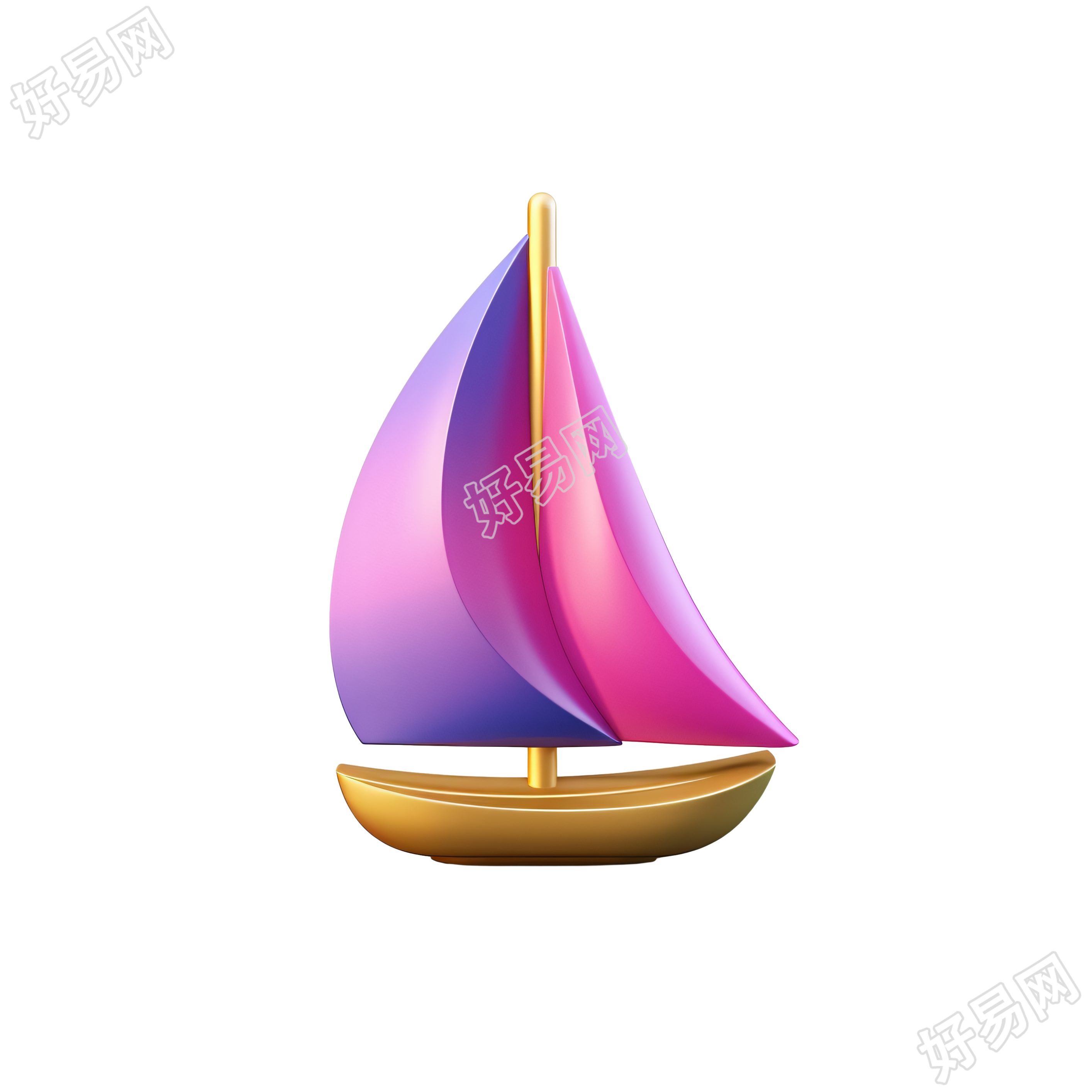 粉紫金帆船3D图形素材