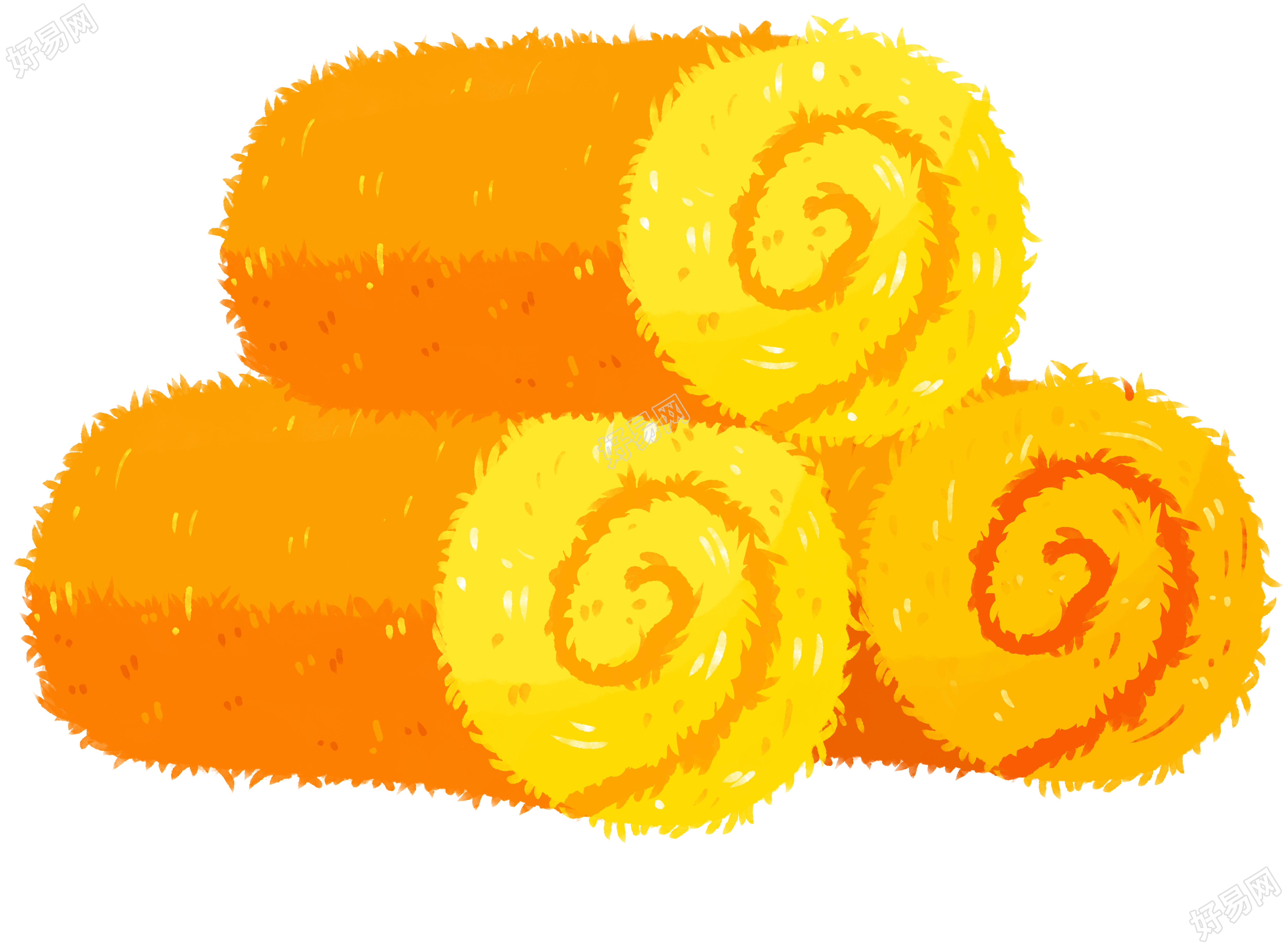 黄橙橙的草垛卡通风格插画PNG
