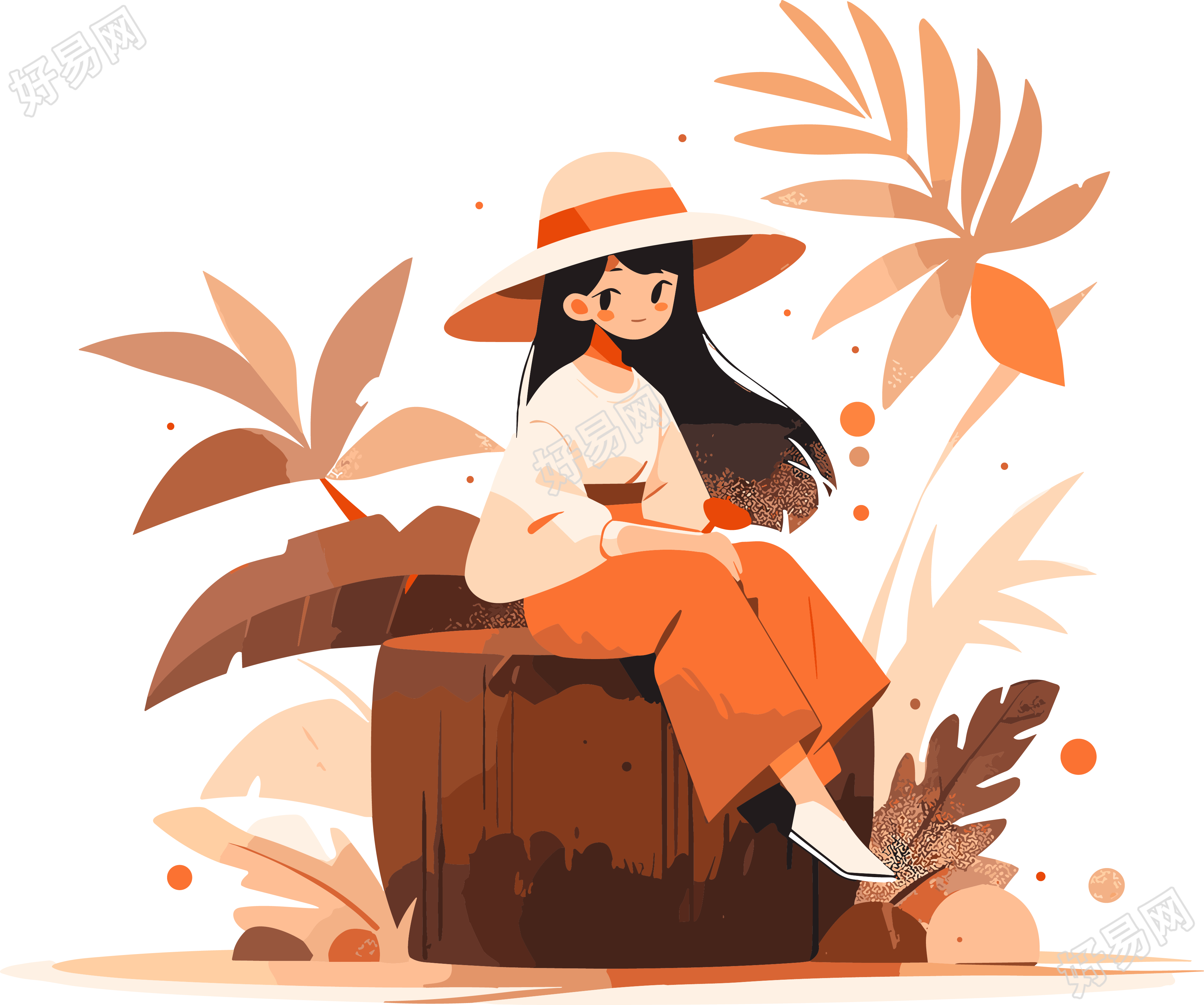 戴帽子的水果女孩透明背景插画