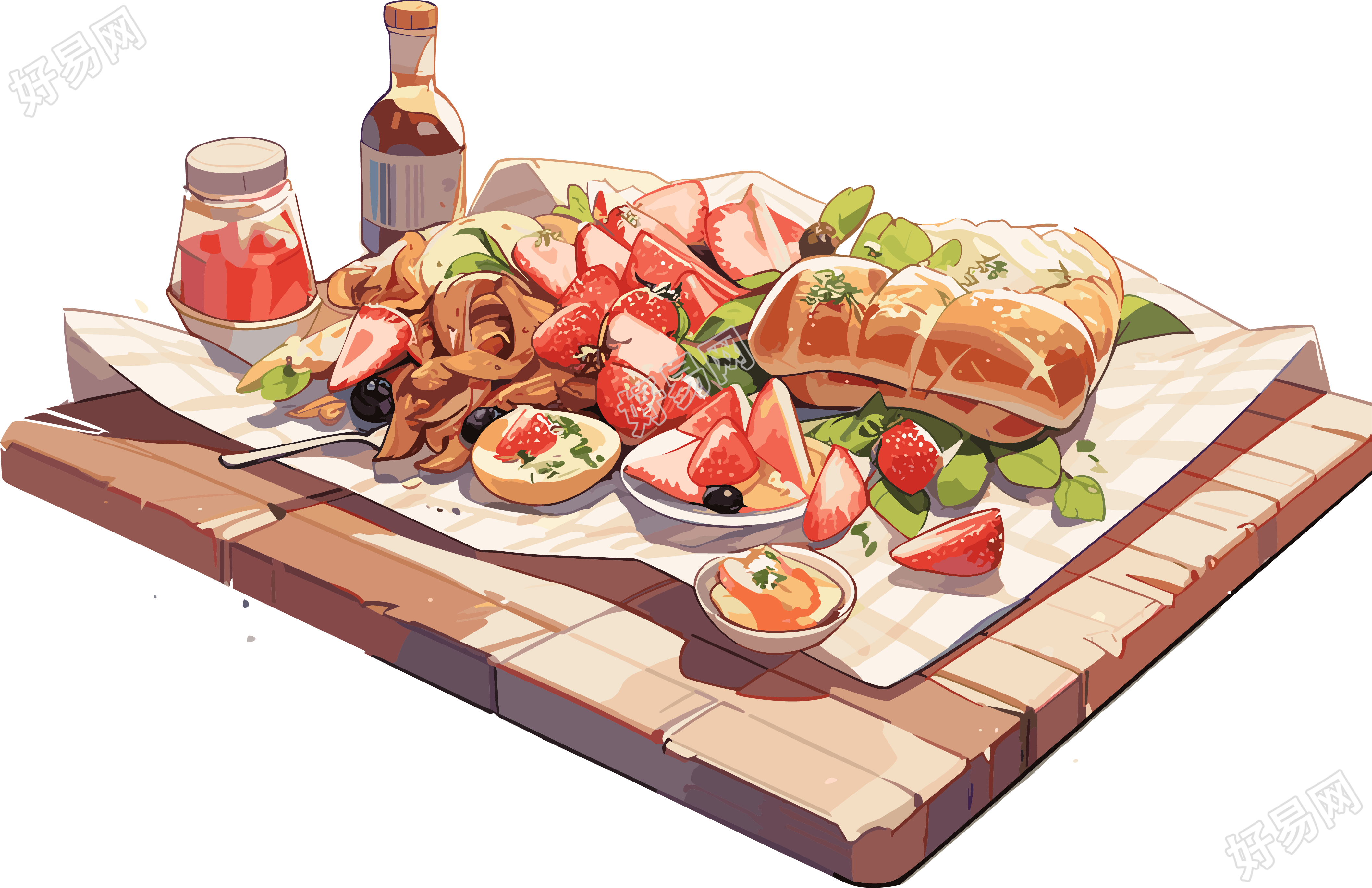 清新简约户外野餐美食插画设计