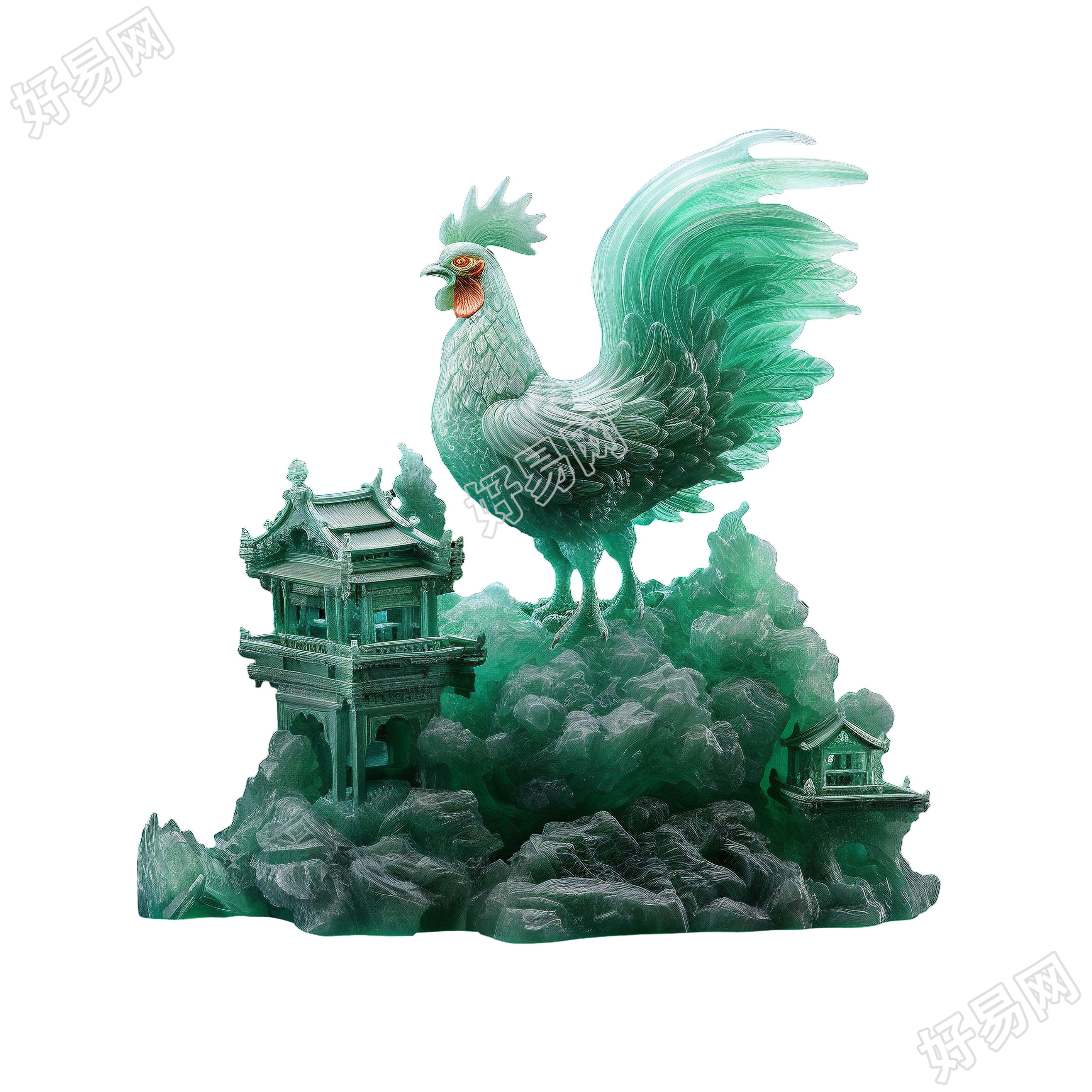 可商用玉质雕刻公鸡创意设计素材