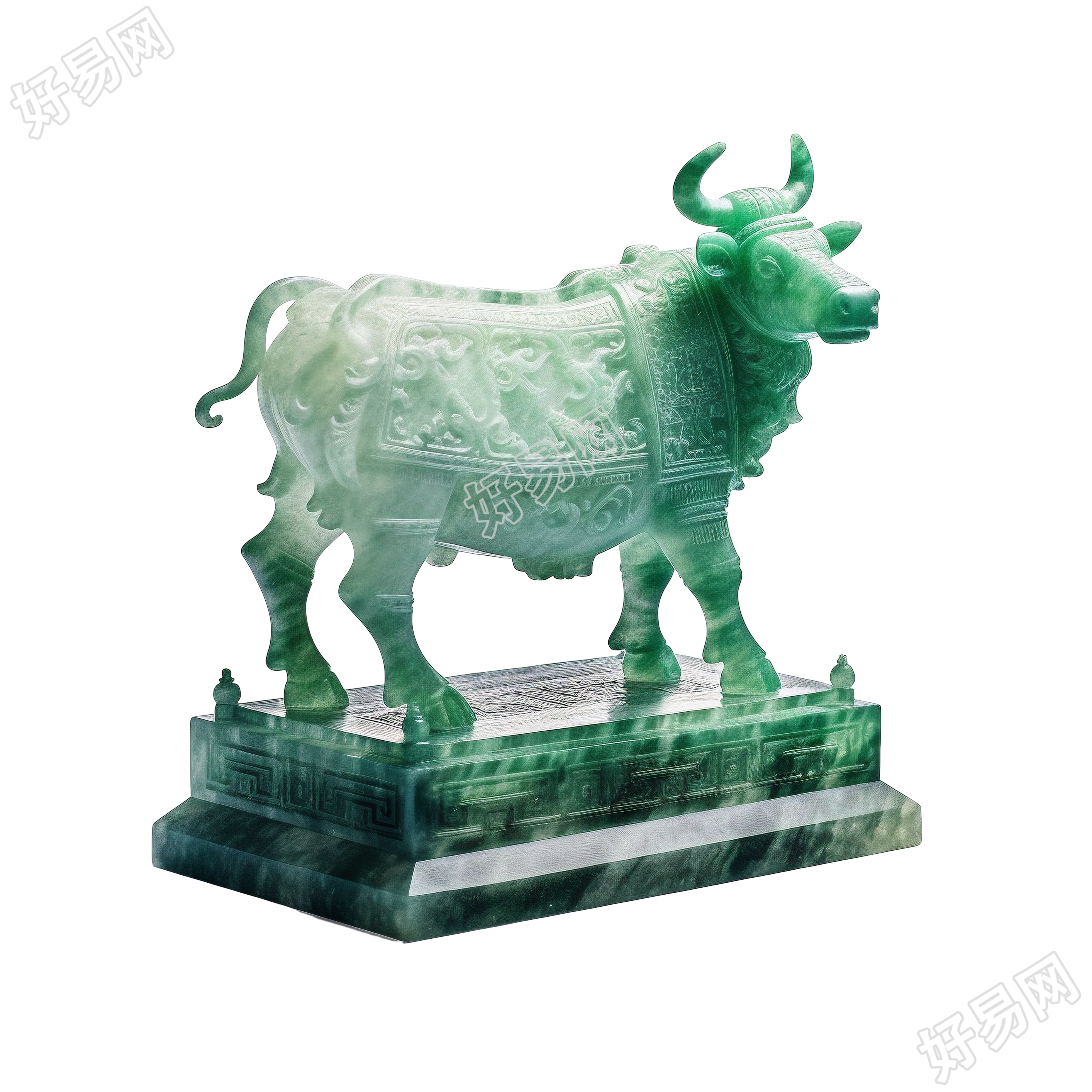 高清晰度的玉质雕刻牛创意设计素材