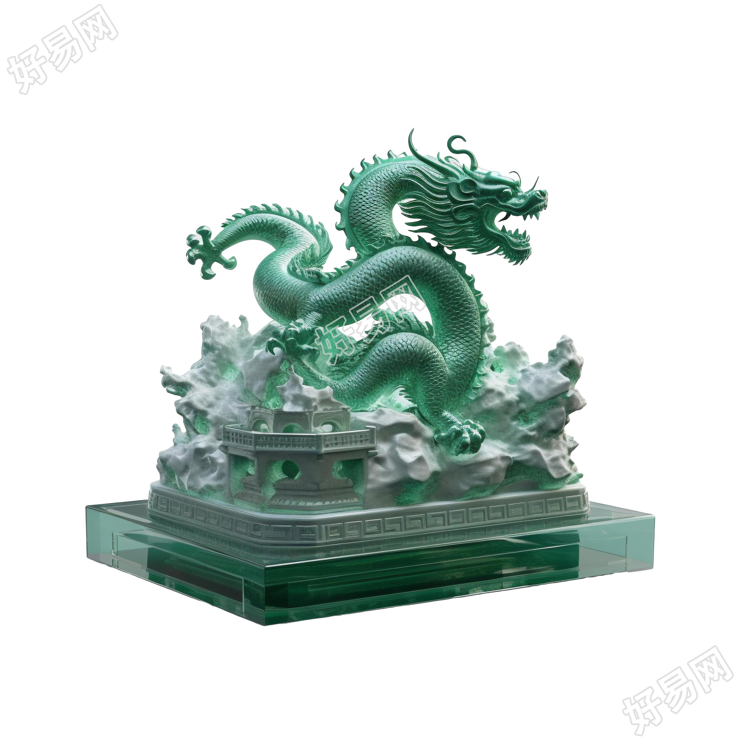 玉质雕刻龙PNG插画设计元素