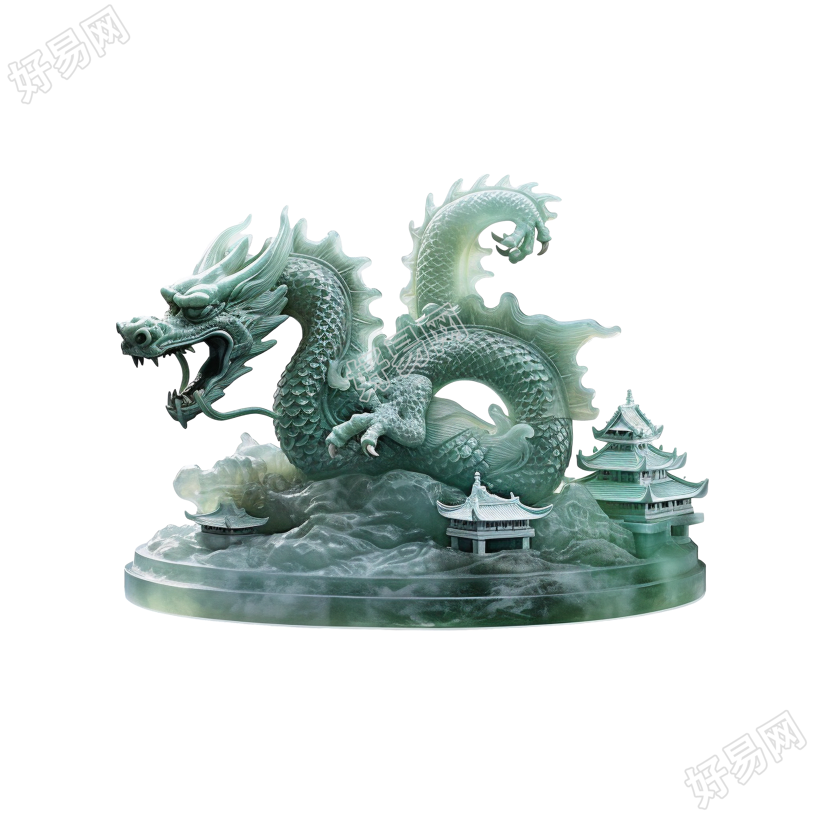 中国风龙透明背景玉质雕刻设计元素