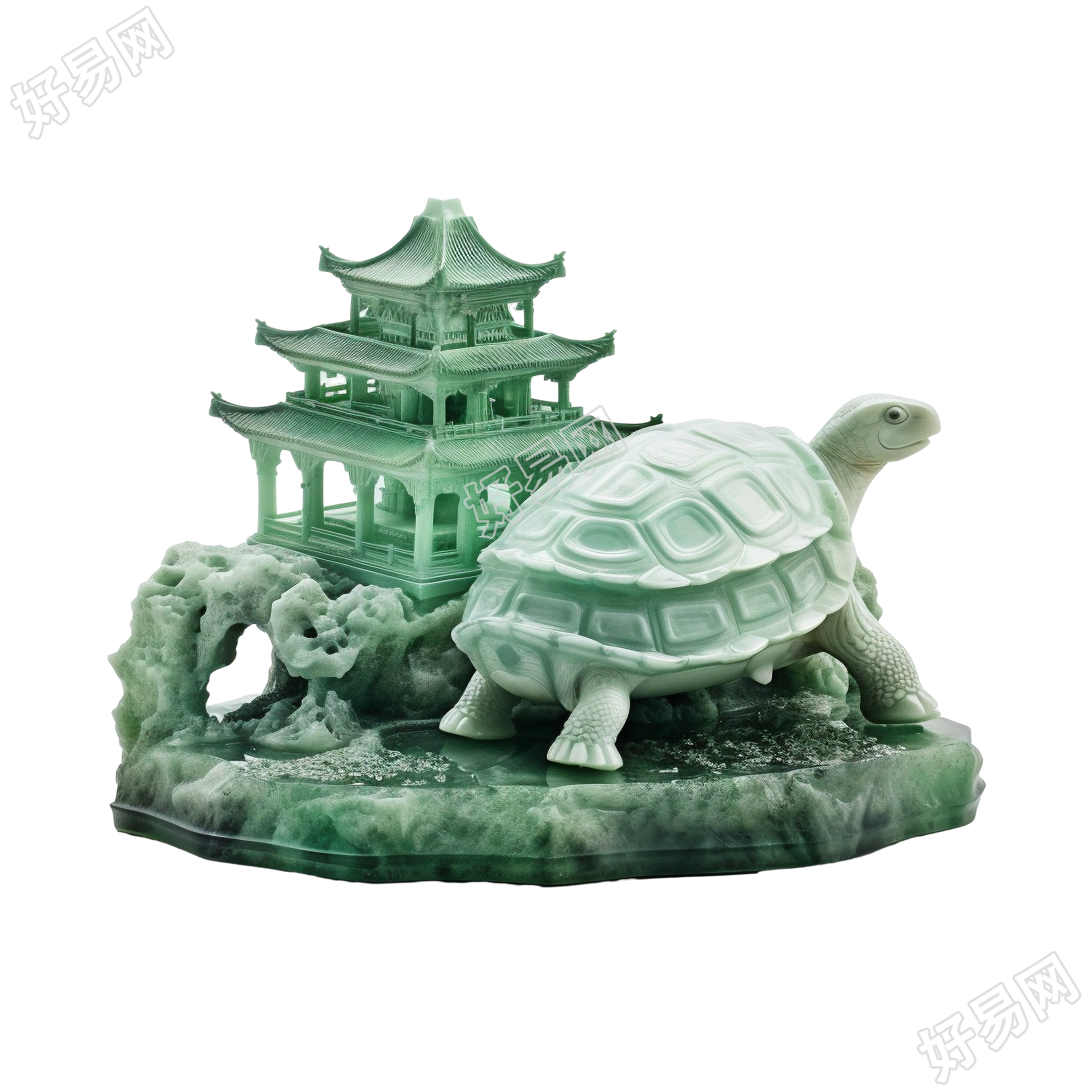玉质雕刻亭子乌龟图形素材