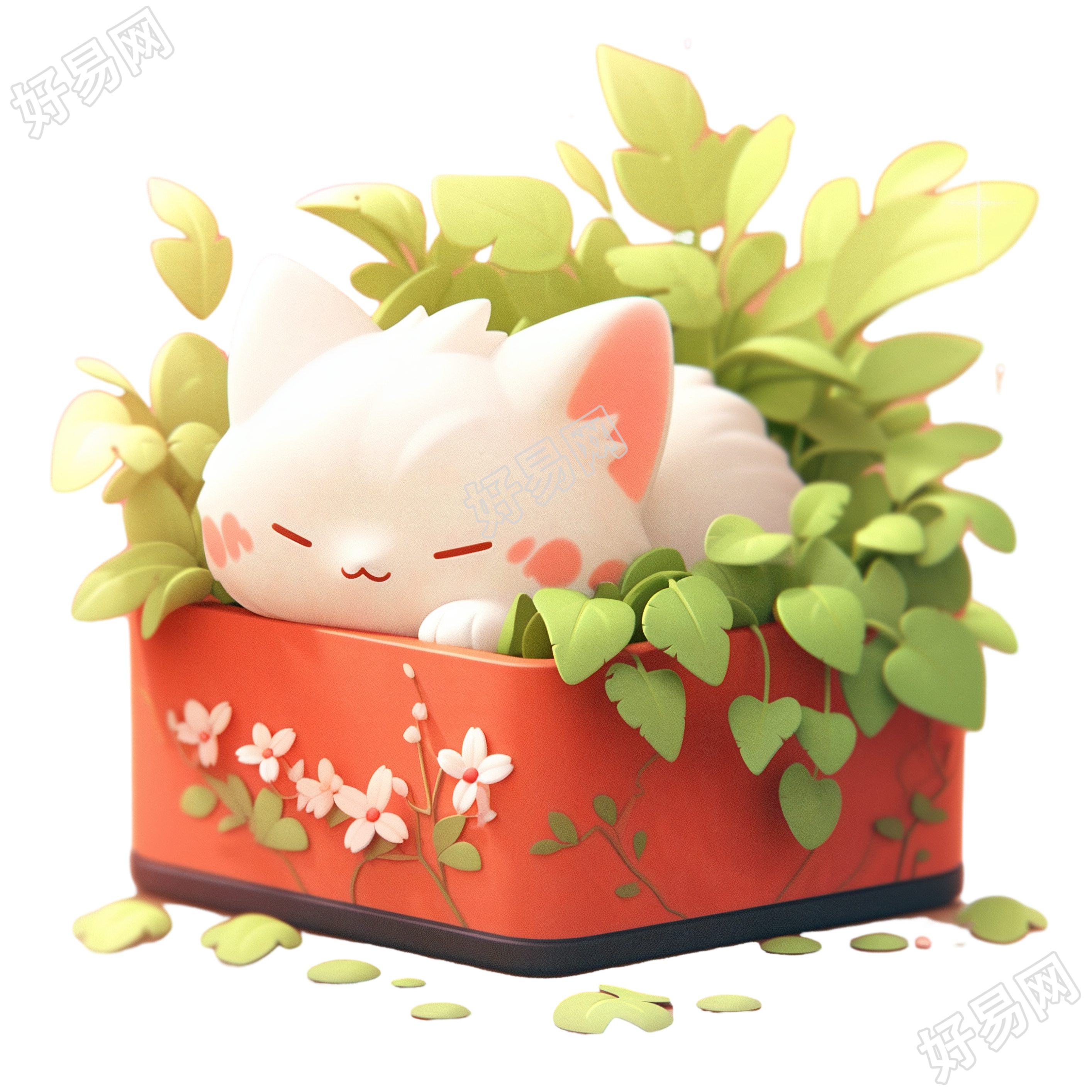 胖乎乎的小猫睡觉3D盲盒设计插画