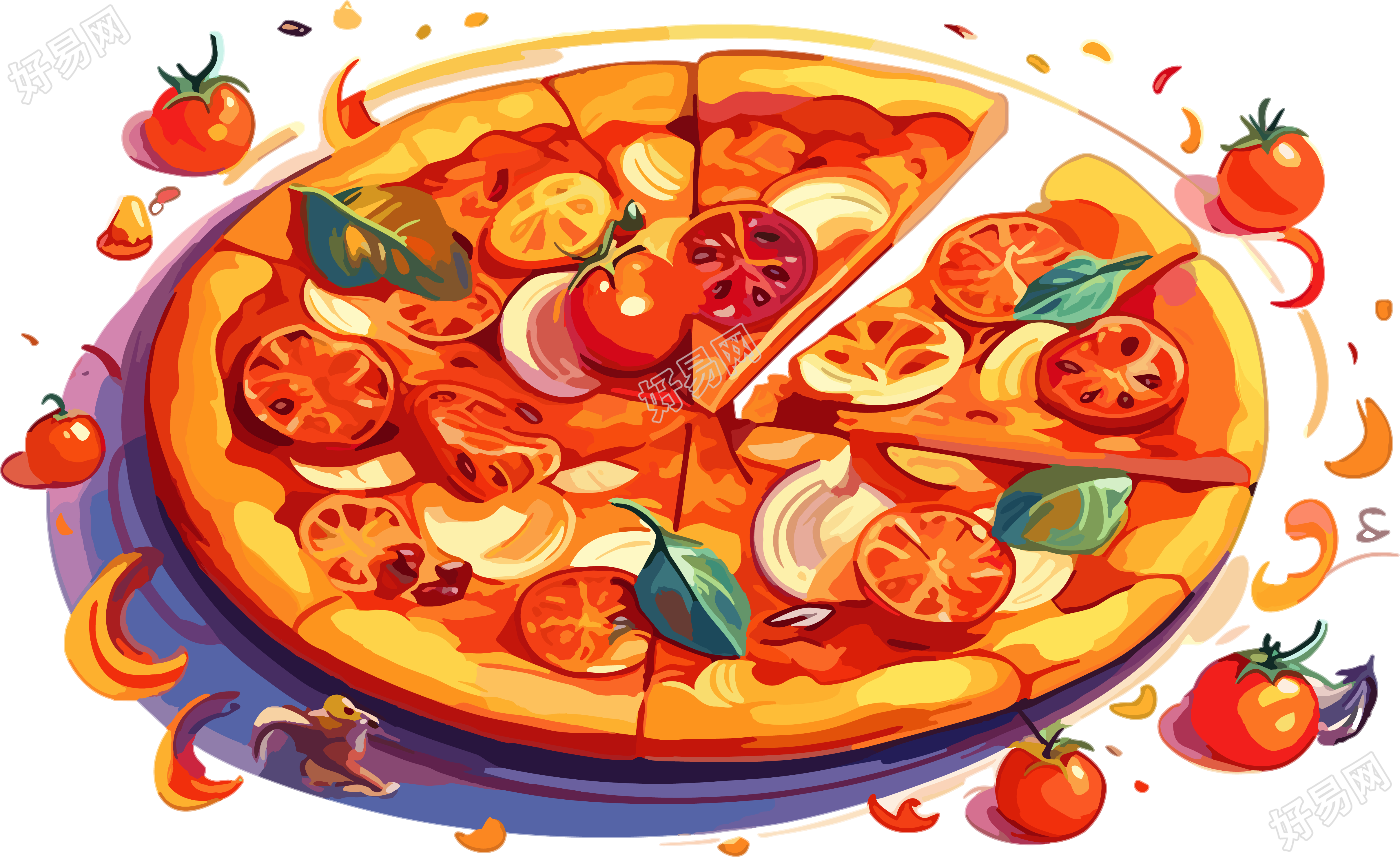 手绘风格高品质披萨插画设计