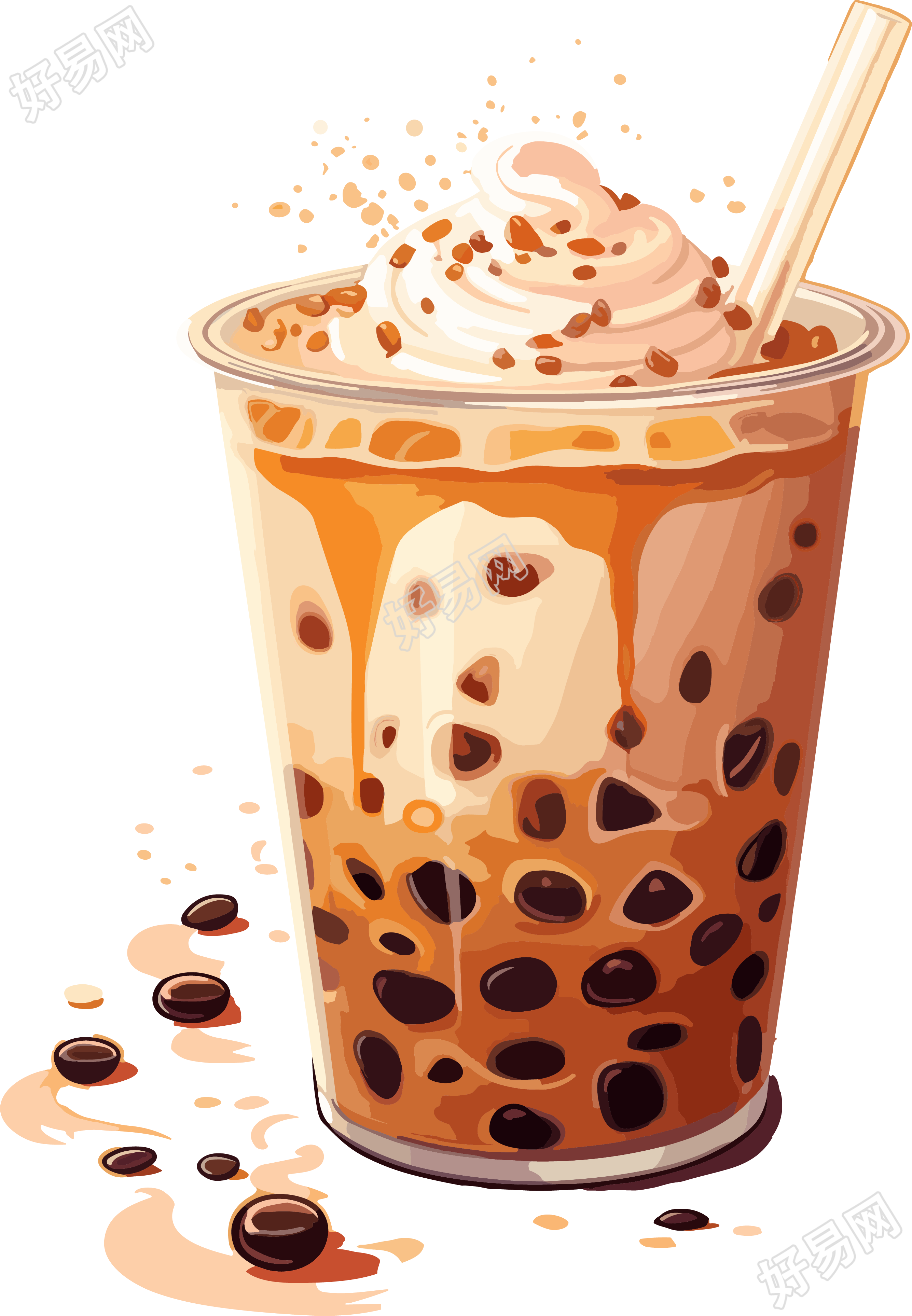 生动活泼的珍珠奶茶插画设计素材