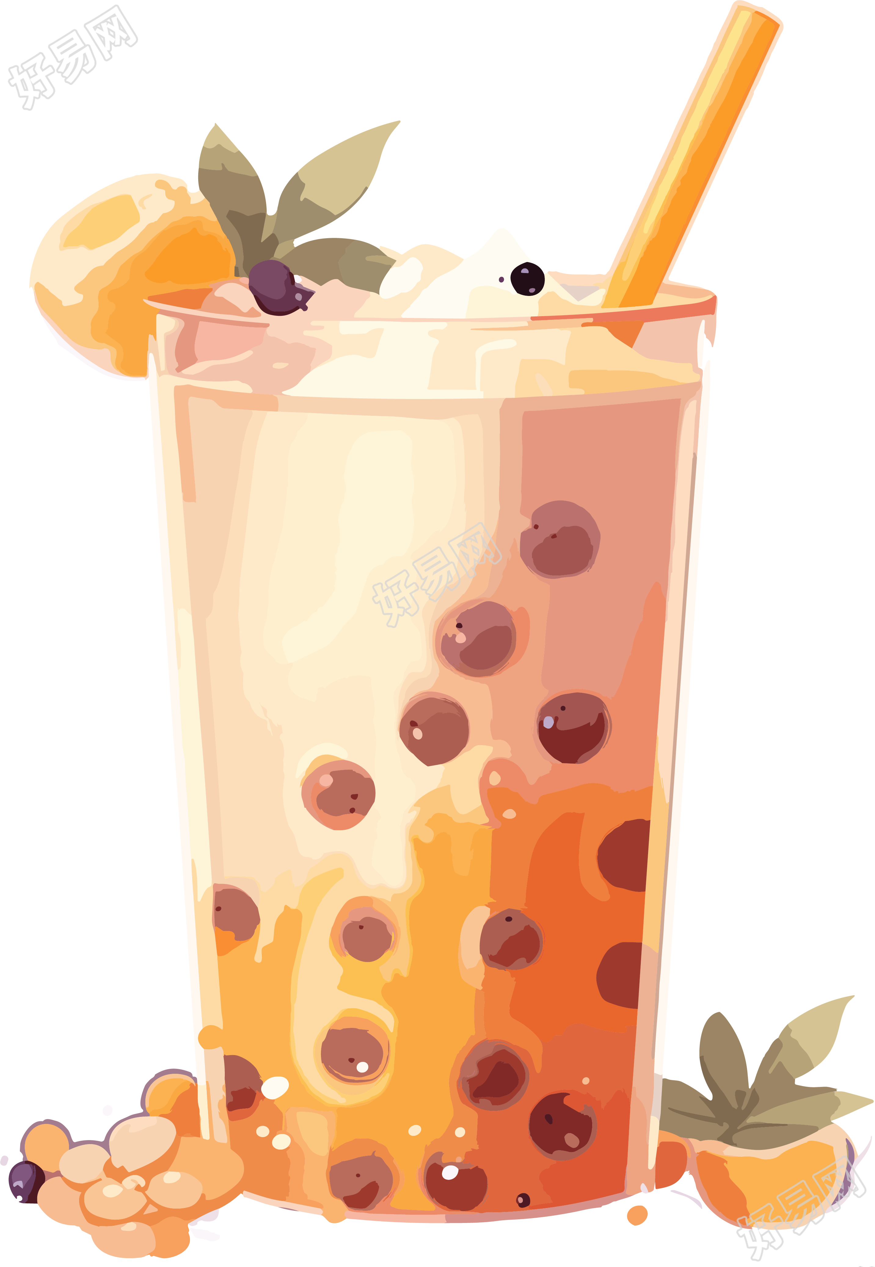 卡通风格中国奶茶插画设计