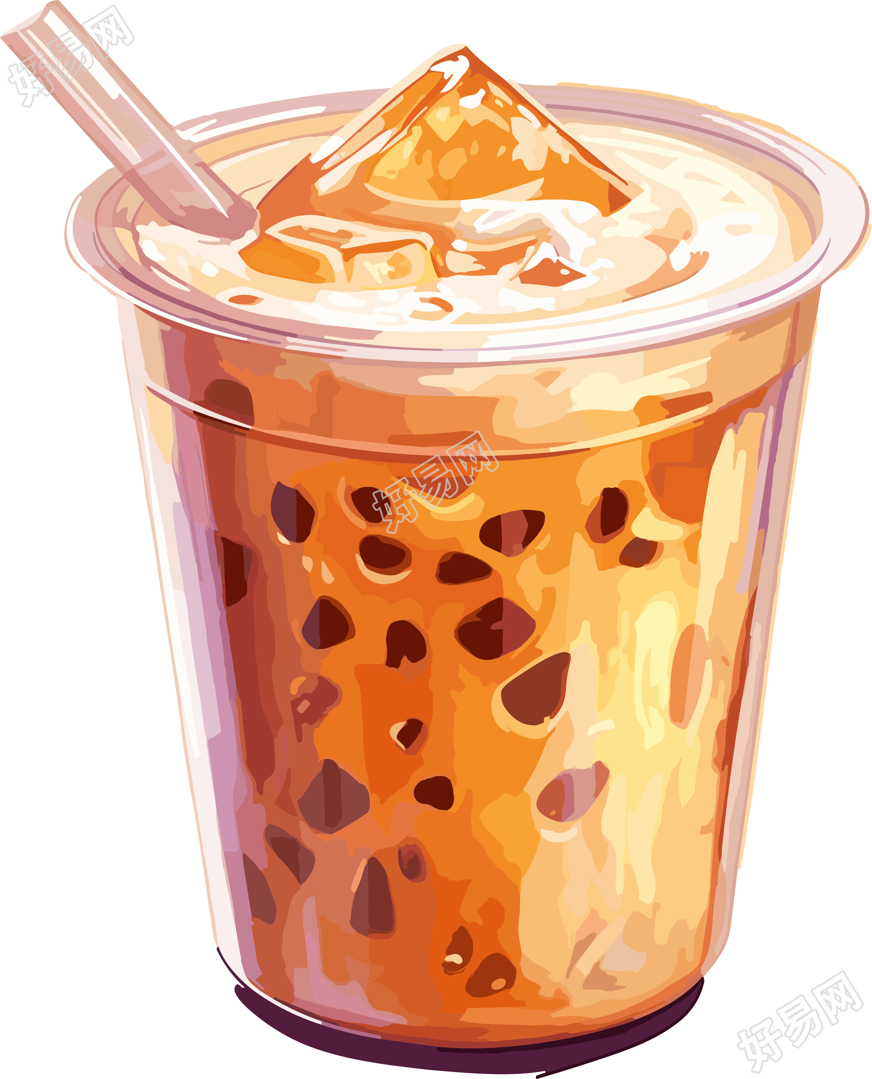 大杯珍珠奶茶饮料插画创意设计