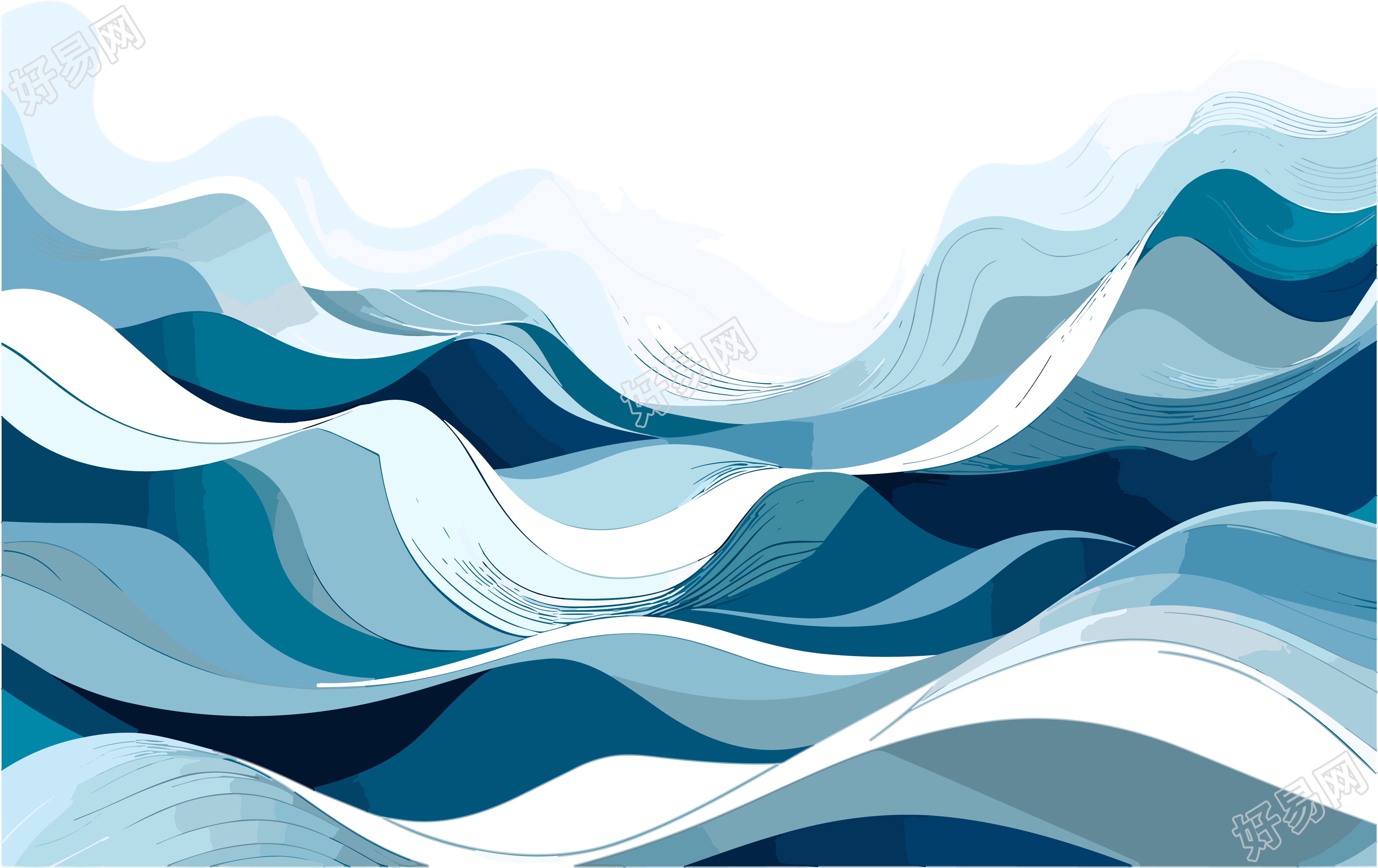 透明背景的抽象海浪插画元素
