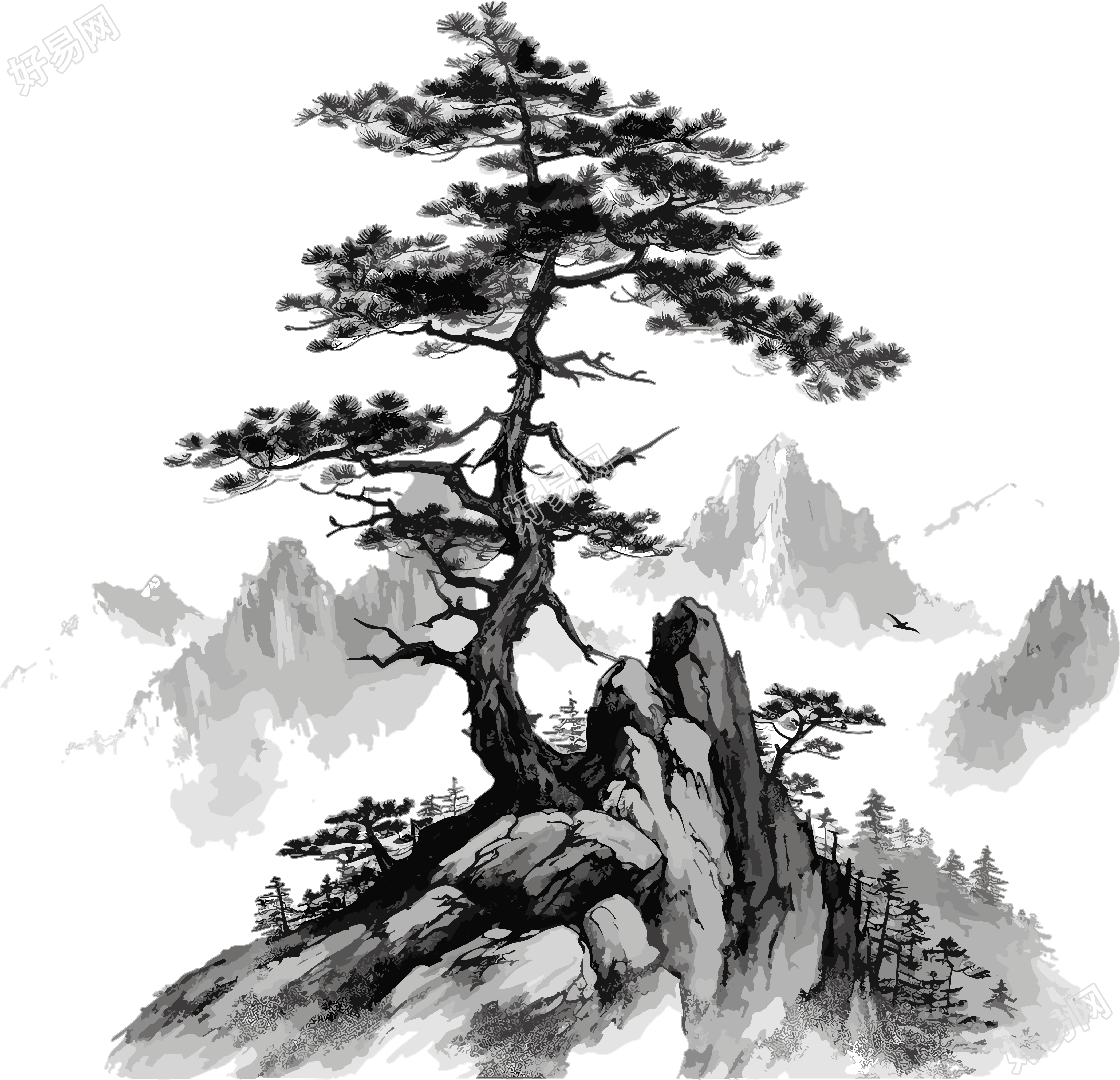 松树山脉古风设计素材